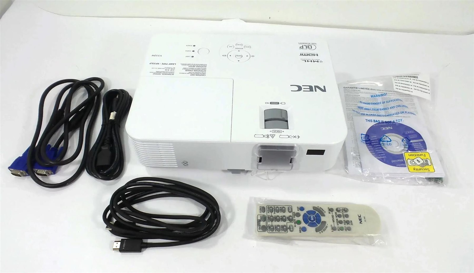 NEC NP-V332W DLP Projector with Accessories - Lamp Timer : 20 Hours