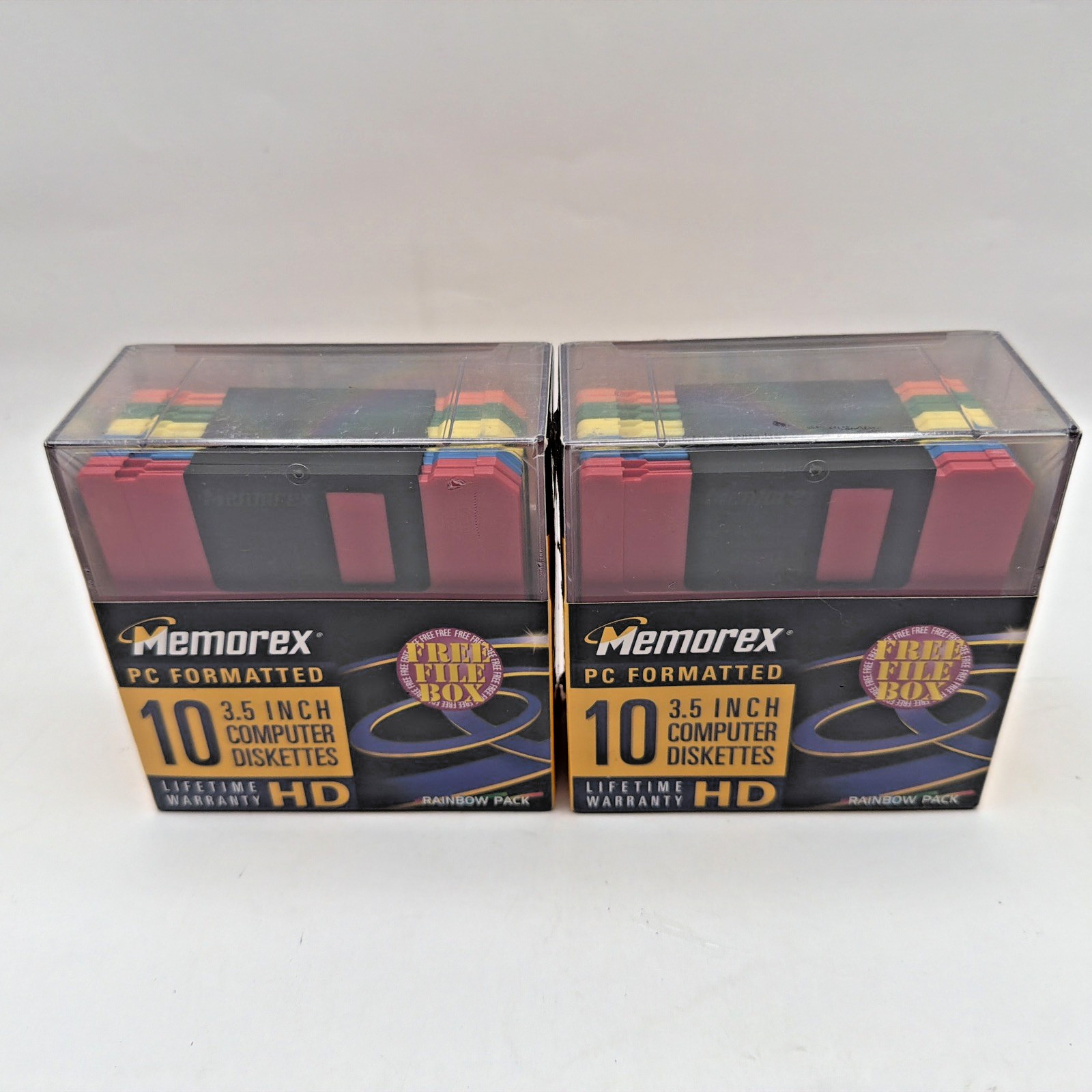 Memorex 3.5" 2SHD Floppy Disk PC Formatted Rainbow 2 x 10 Pack With File Box New