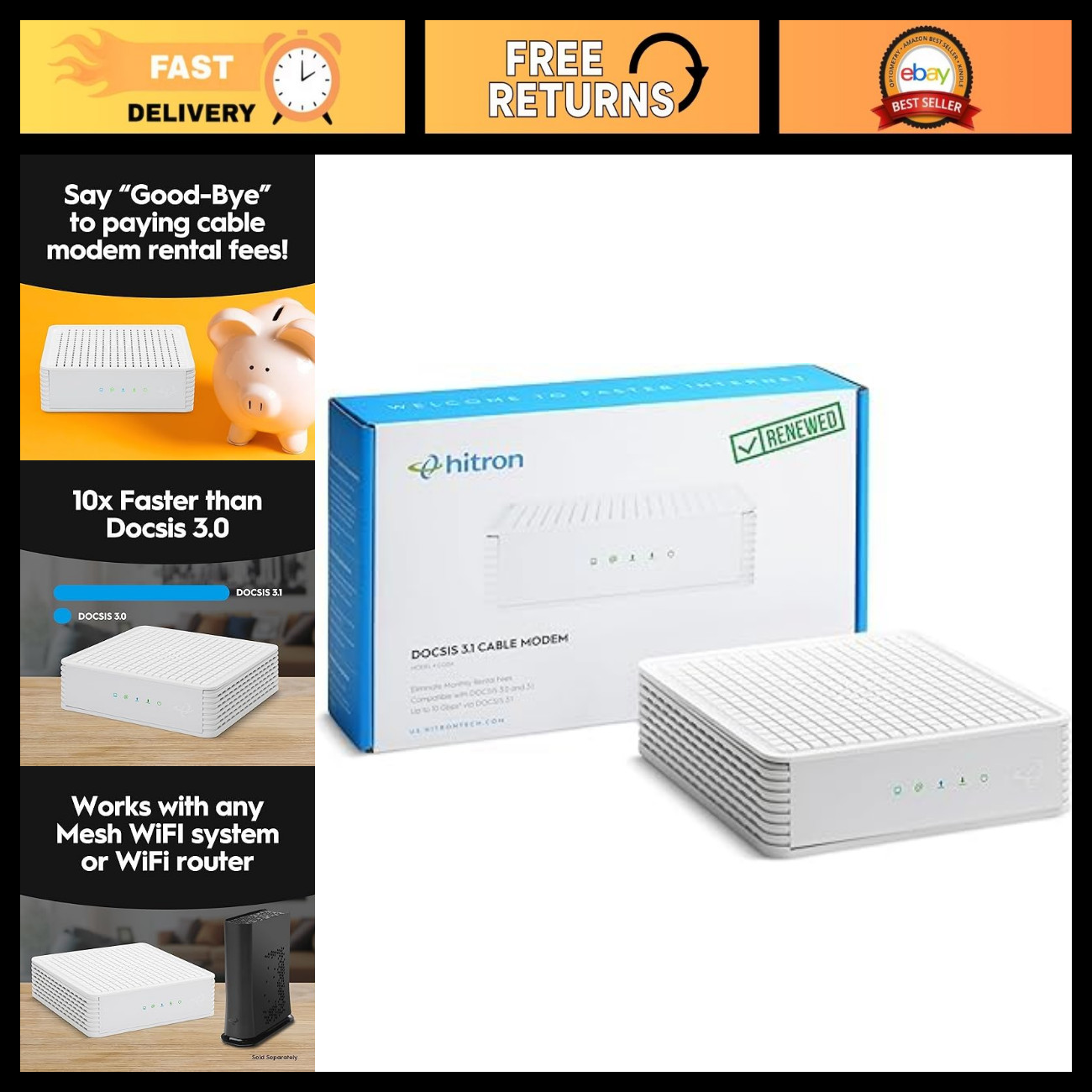 DOCSIS 3.1 Cable Modem for Xfinity, Spectrum, Cox | 1 Gbps Ethernet | Renewed