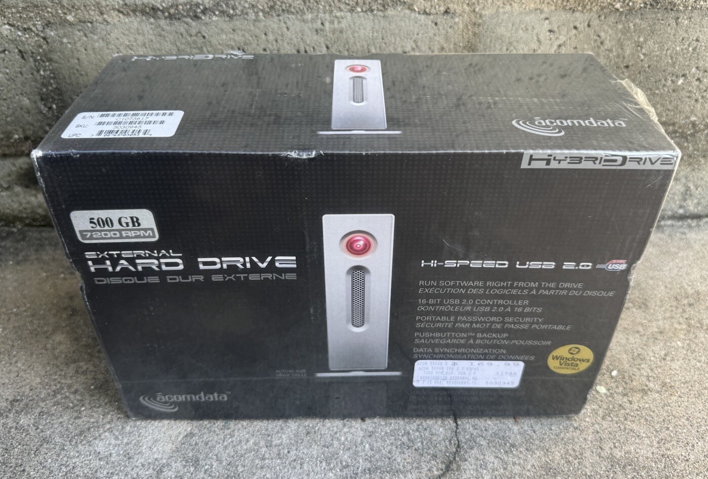 HybridDrive External Hard Drive 500 GB 7200 RPM USB 2.0 16-Bit Windows Vista NEW