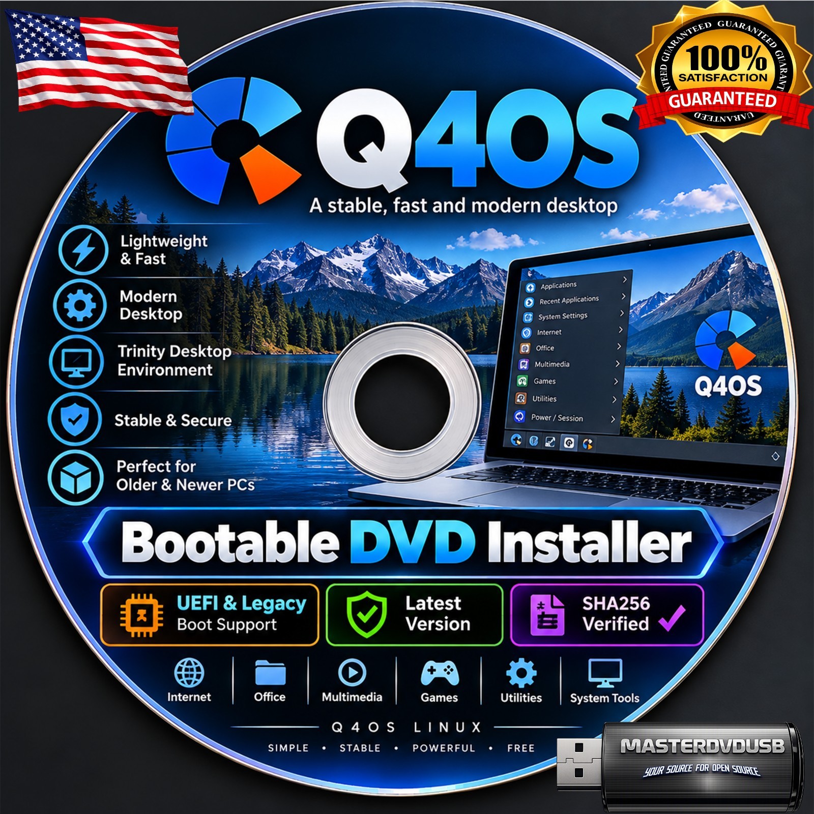 Q4OS Bootable DVD Installer | UEFI & Legacy | Latest Version | SHA256 Verified