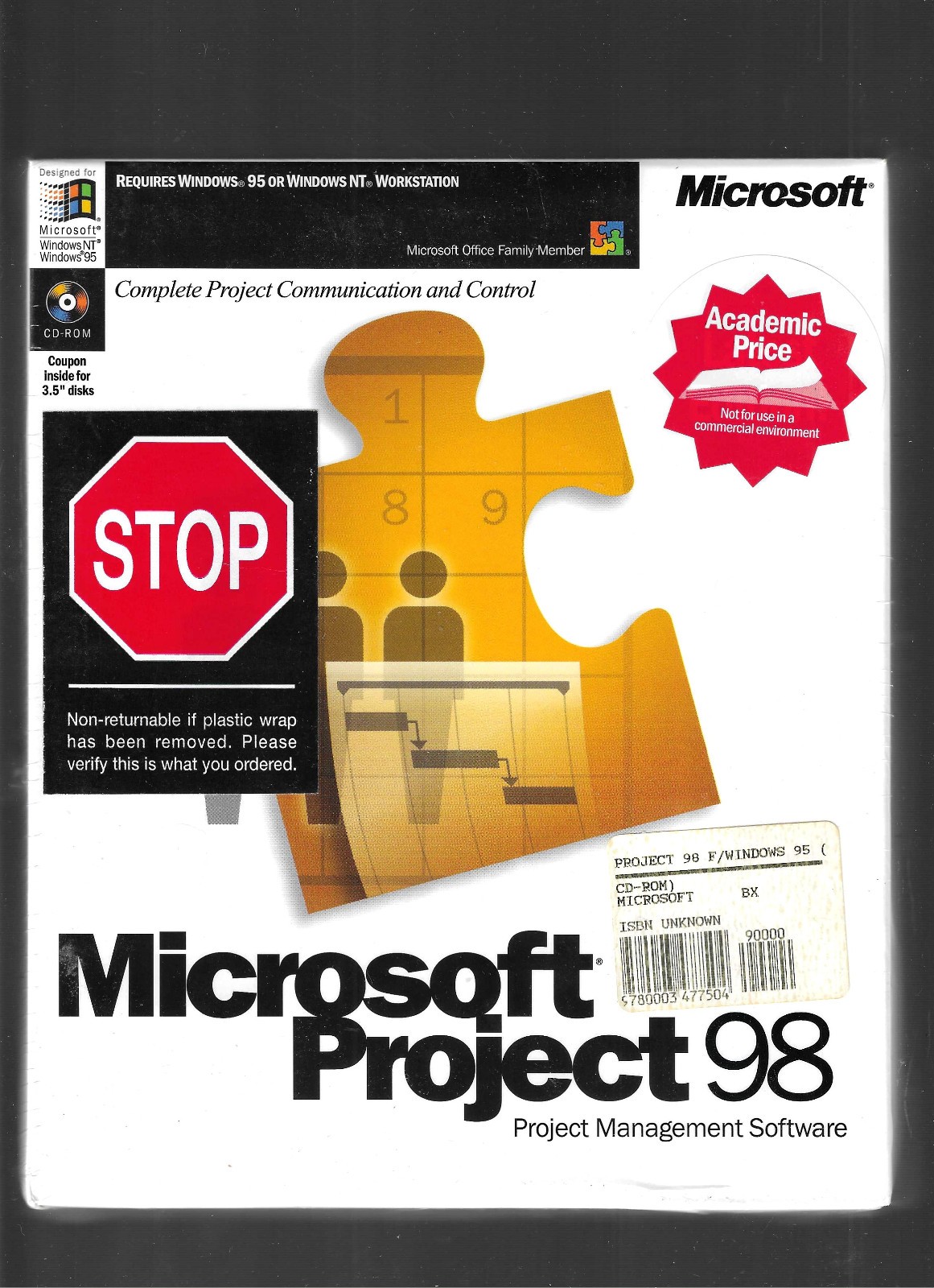 Microsoft Project 98 Full Version For Windows PC Academic Price Sealed Box
