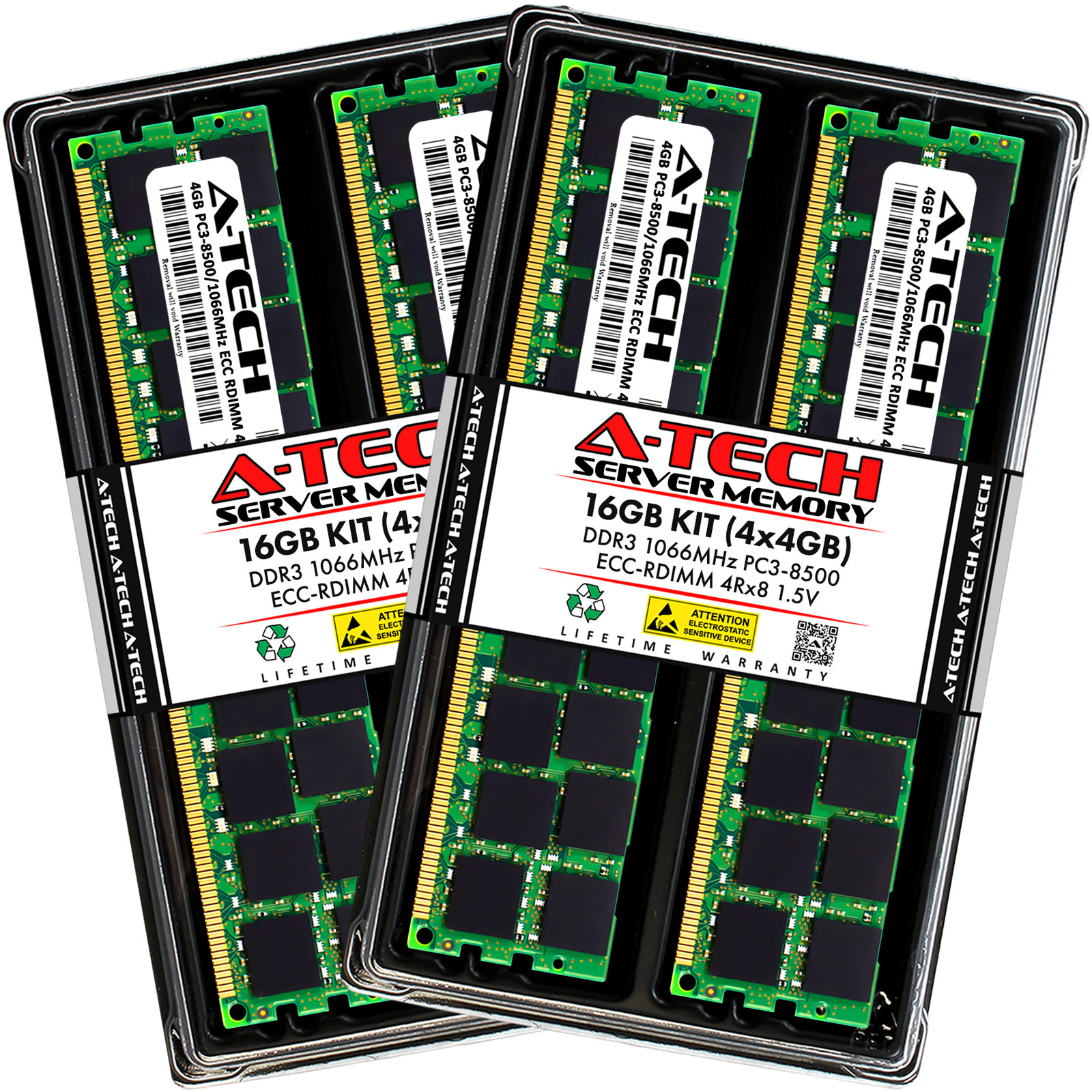 A-Tech 16GB 4x 4GB 4Rx8 PC3-8500R DDR3 1066MHz ECC RDIMM REG Server Memory RAM
