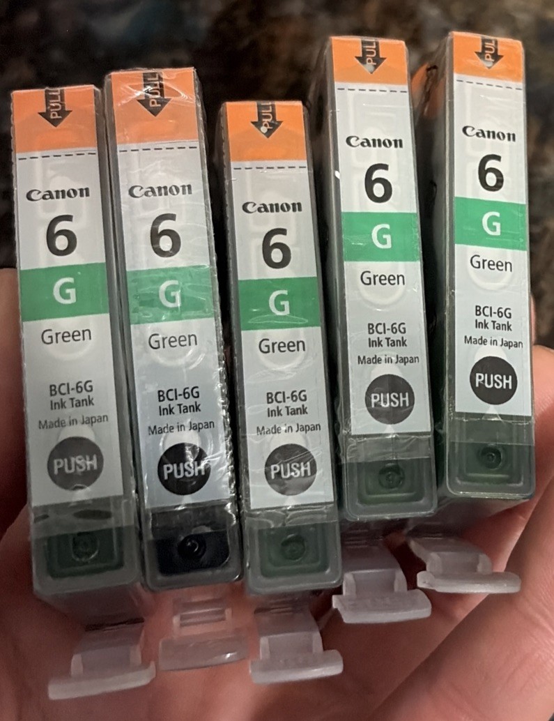 Five Canon BCI-6G Green Ink Cartridges Ink Jet Brand New Factory Sealed No Box