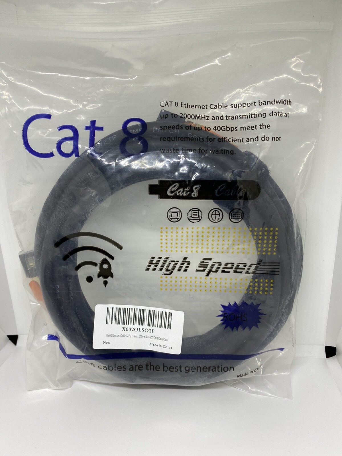 Ethernet Cable 10 ft Cat 8 RJ45 Cable 2000Mhz 40Gbps High Speed LAN Wire Cable