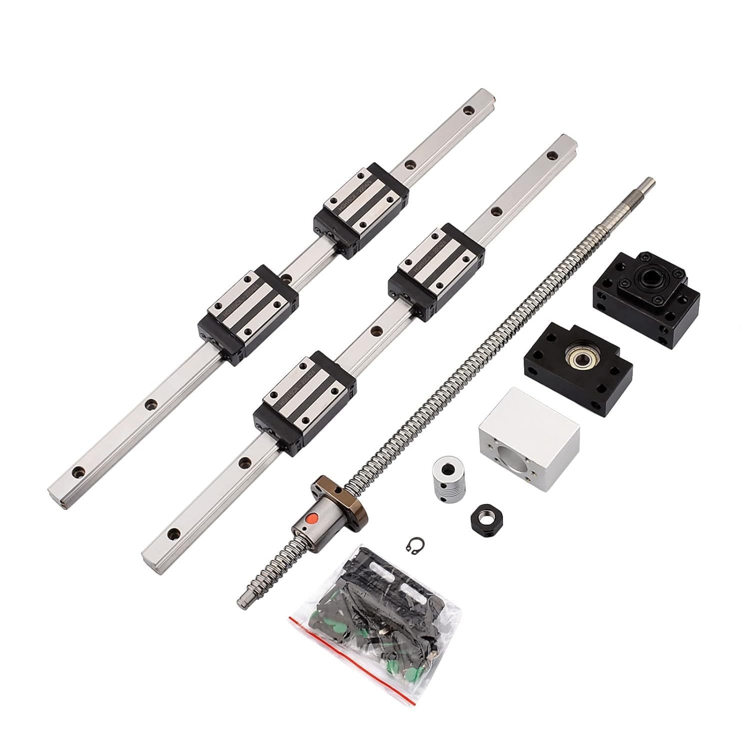 2Pcs 600MM HGR15 Linear Guide Rail with 4 Bearing Block,1Pcs 600MM SFU1204 Ba...