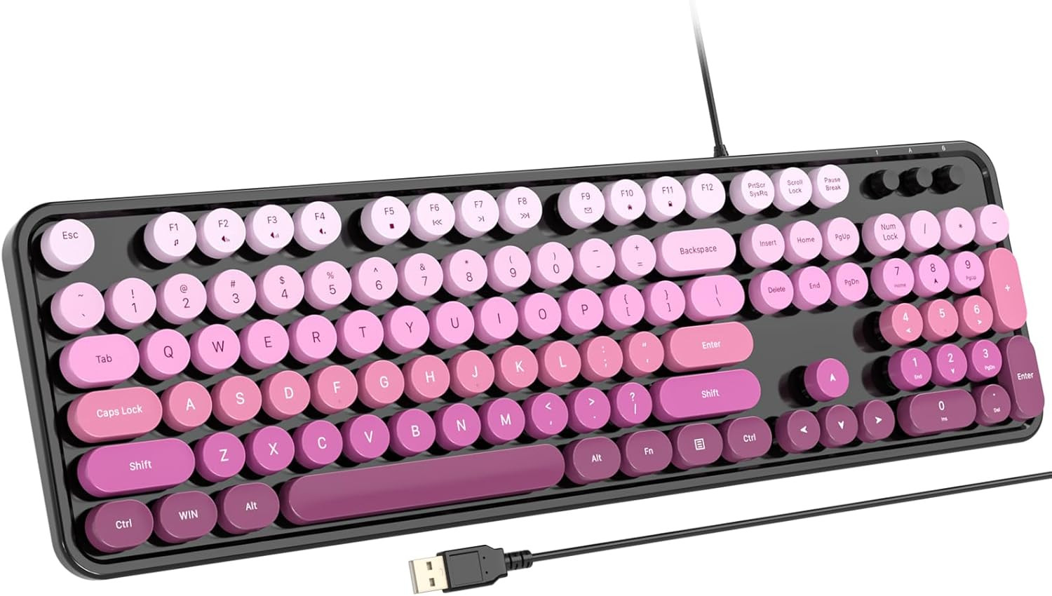 Computer Keyboard Wired, Retro USB Keyboard with Large Number Pad, Caps Indicato
