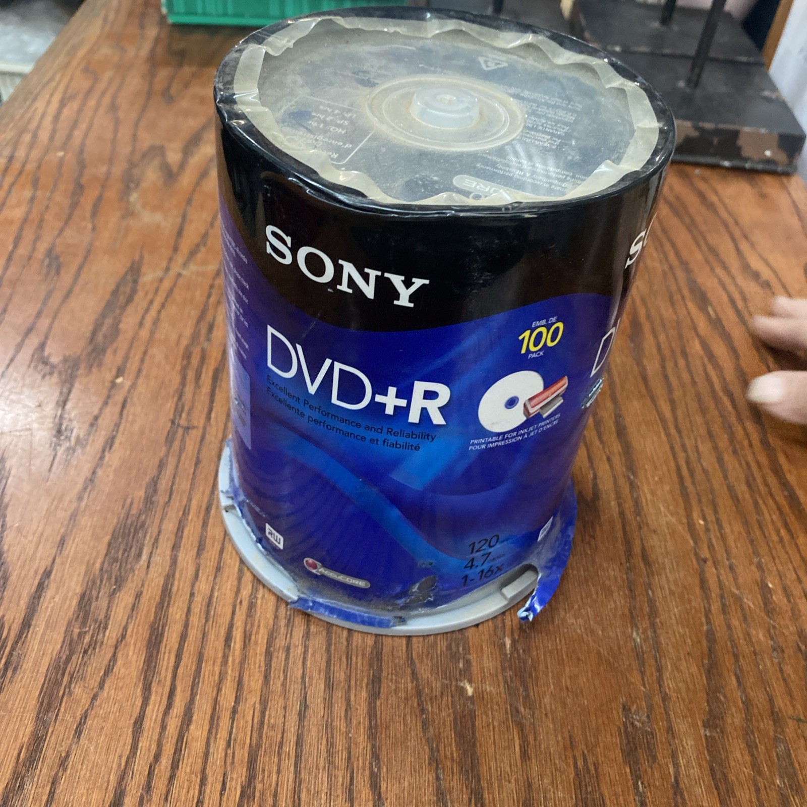 Sony Blank 16X DVD+R Inkjet Printable 4.7GB Disc 100pk Spindle New Opened