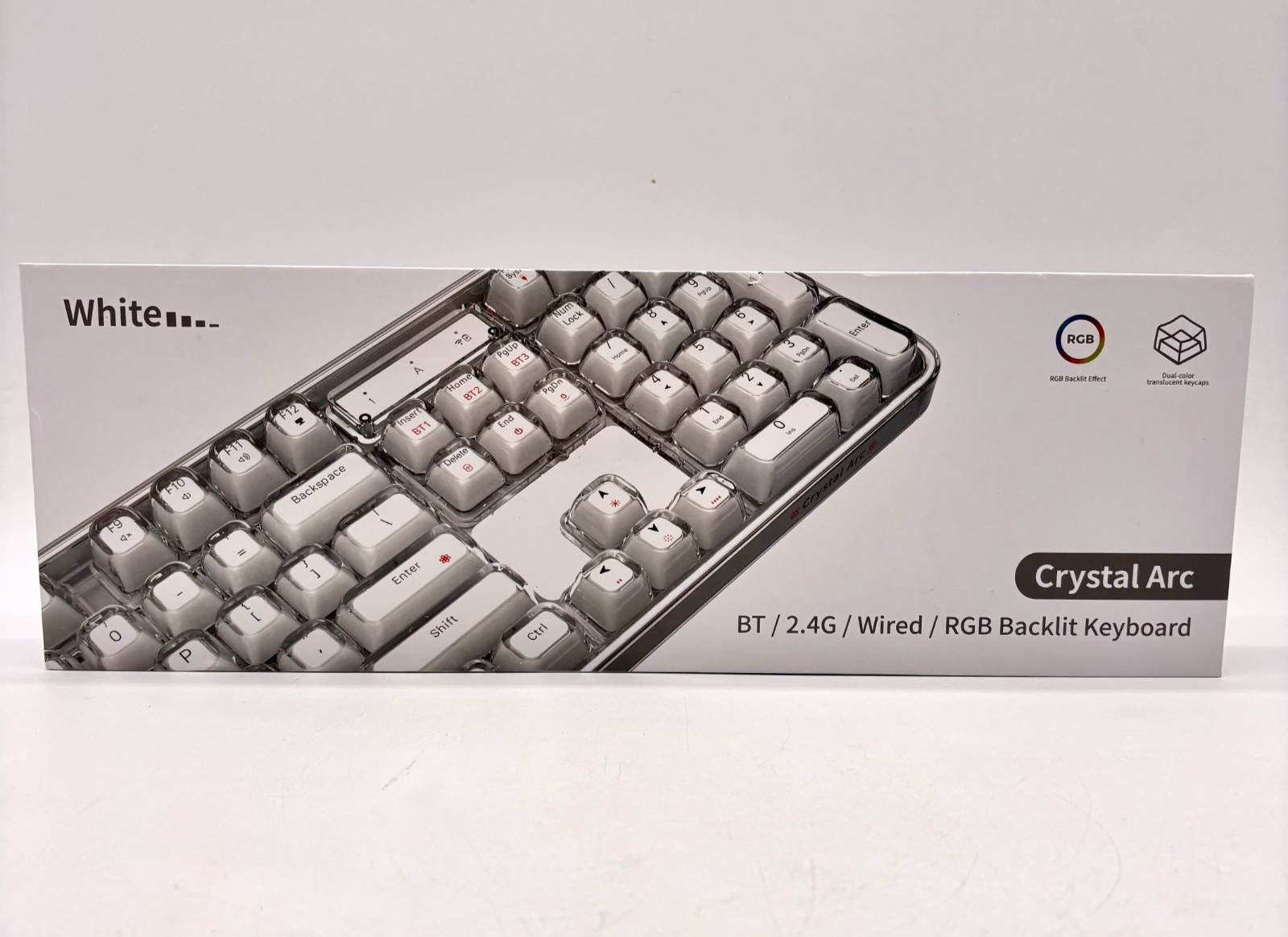 Geezer Crystal Arc Wired/Wireless 2.4G/Bluetooth RGB Backlit Keyboard - White