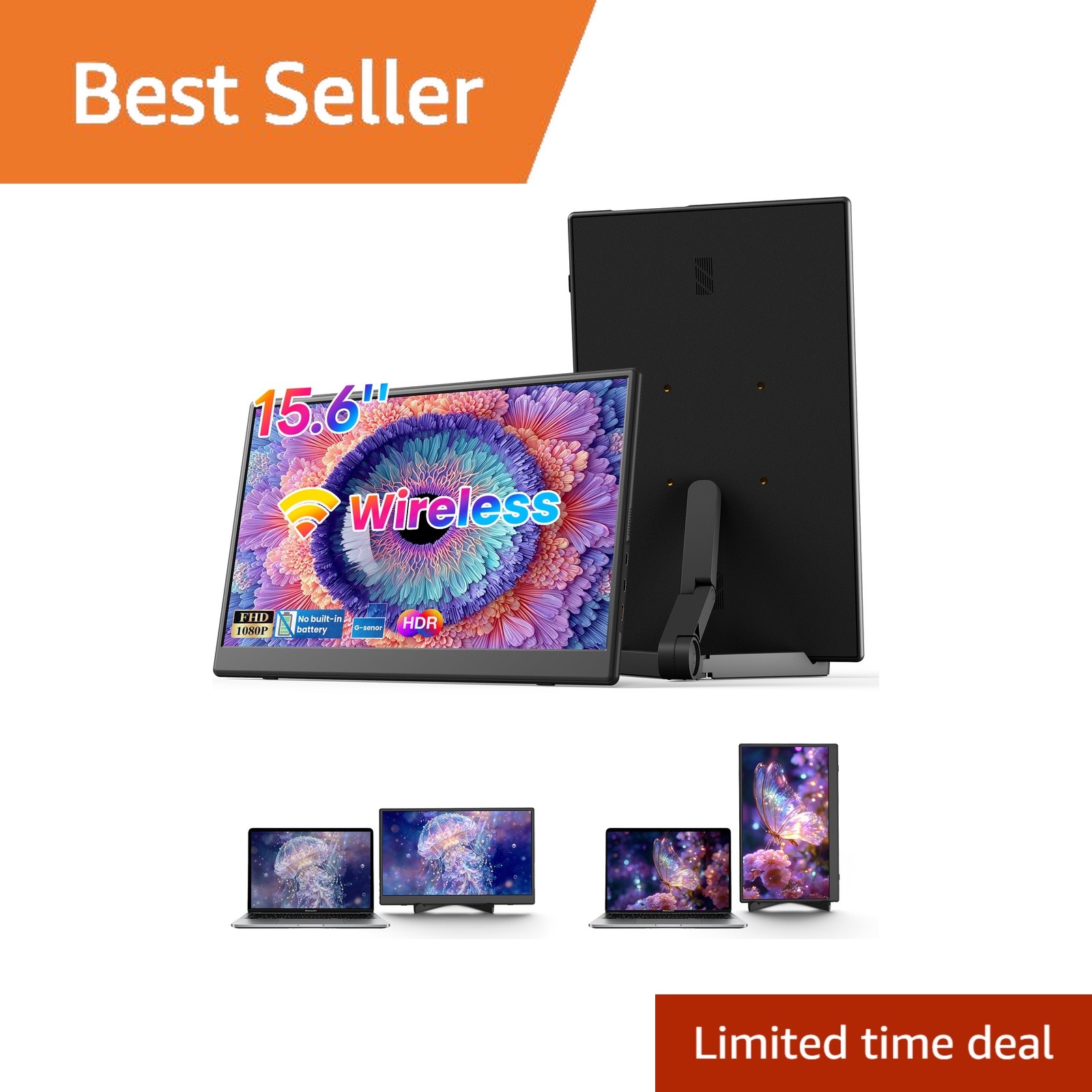 iProda 15.6" Wireless Portable Monitor Black
