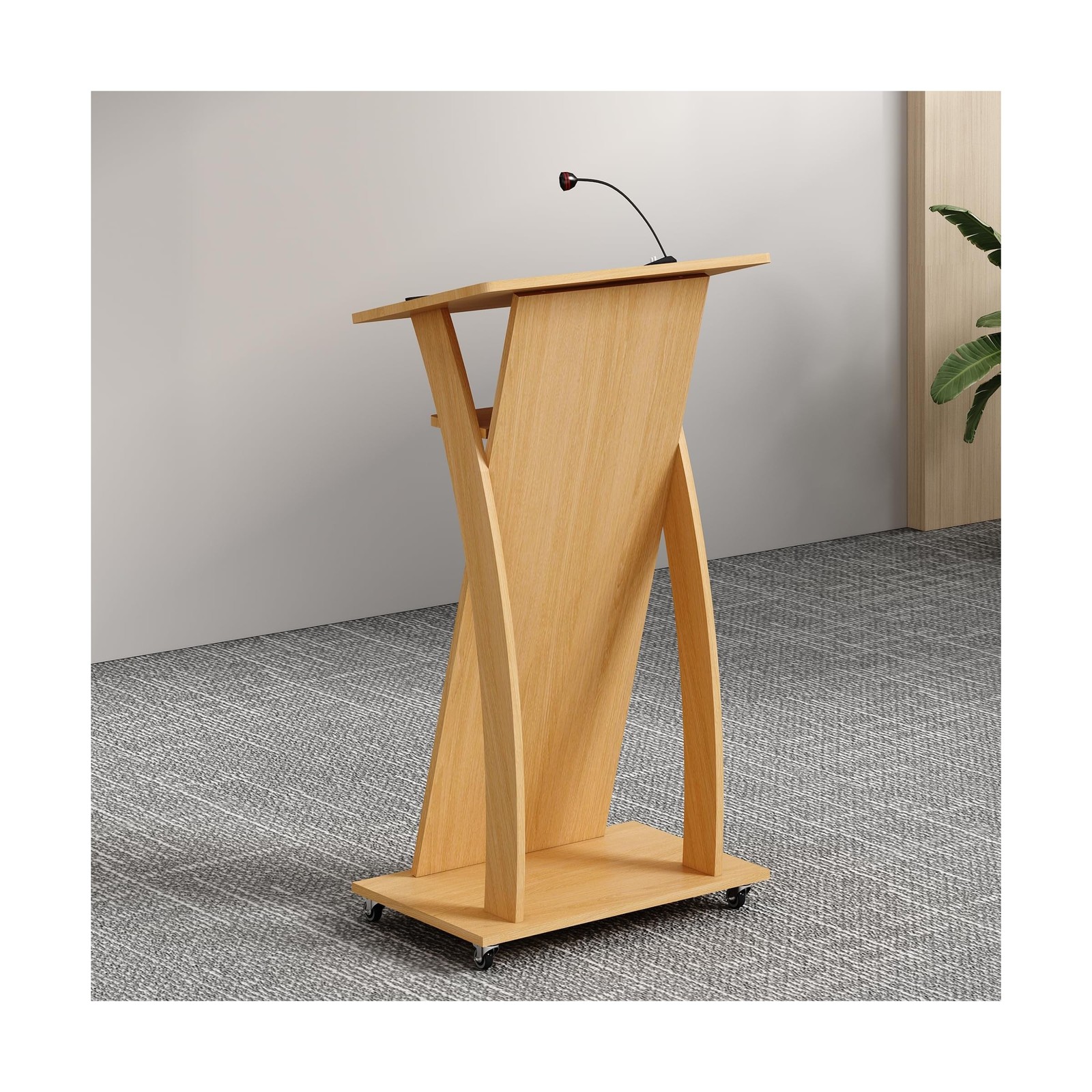 Mobile Wooden Podium Stand with Wheels Lectern Oak Color 16MM Wood Board Eleg...
