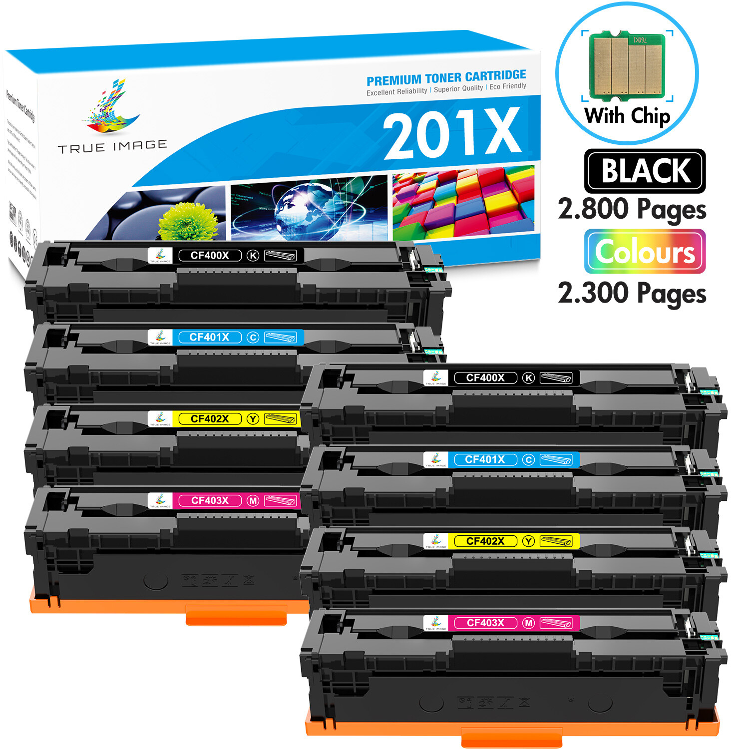 8x CF400X BCYM Toner Compatible For HP 201X Color Laserjet Pro MFP M252dw M277dw
