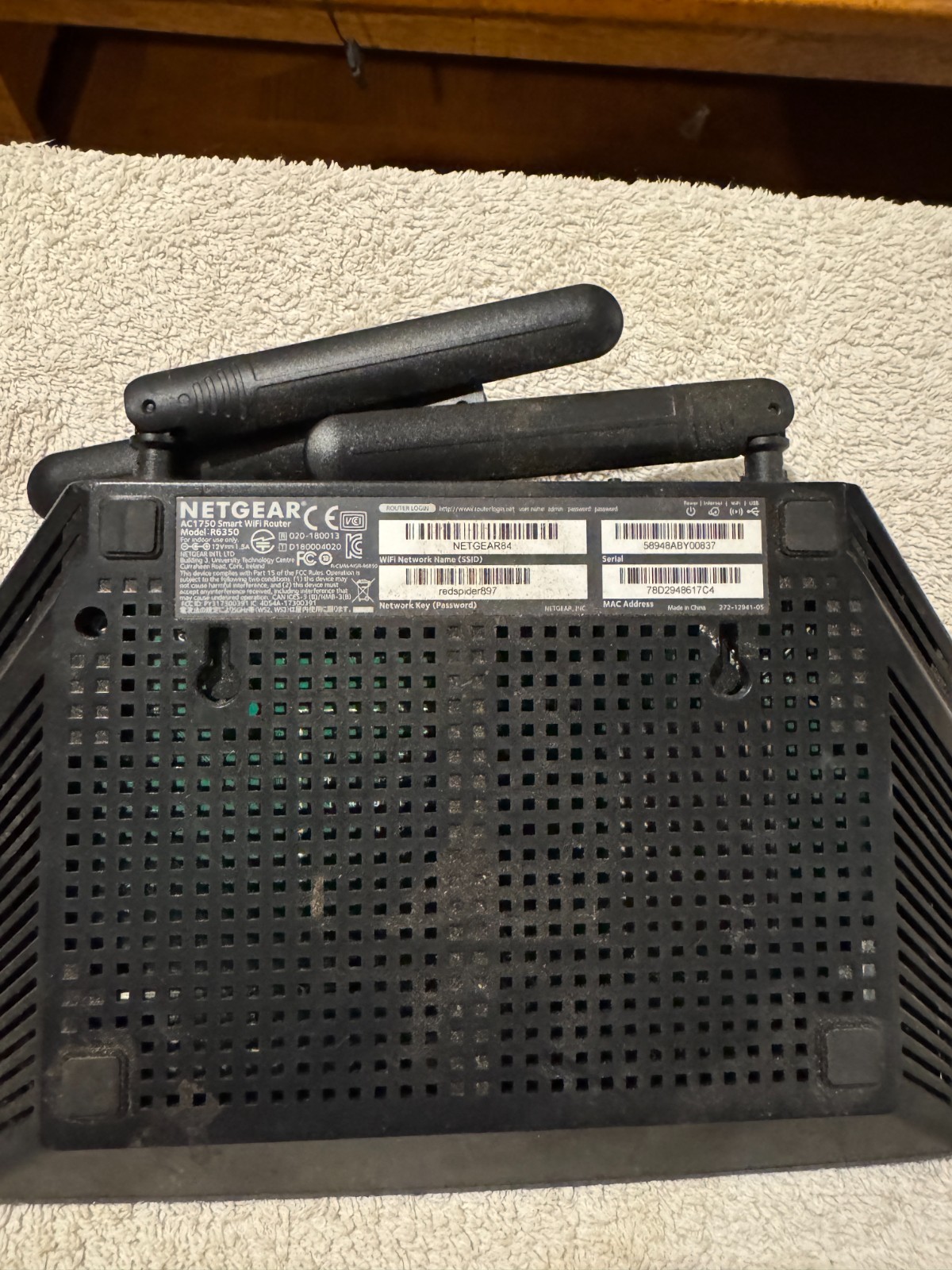 NETGEAR Nighthawk AC1750 Smart Wifi Router Model R6350 - USED