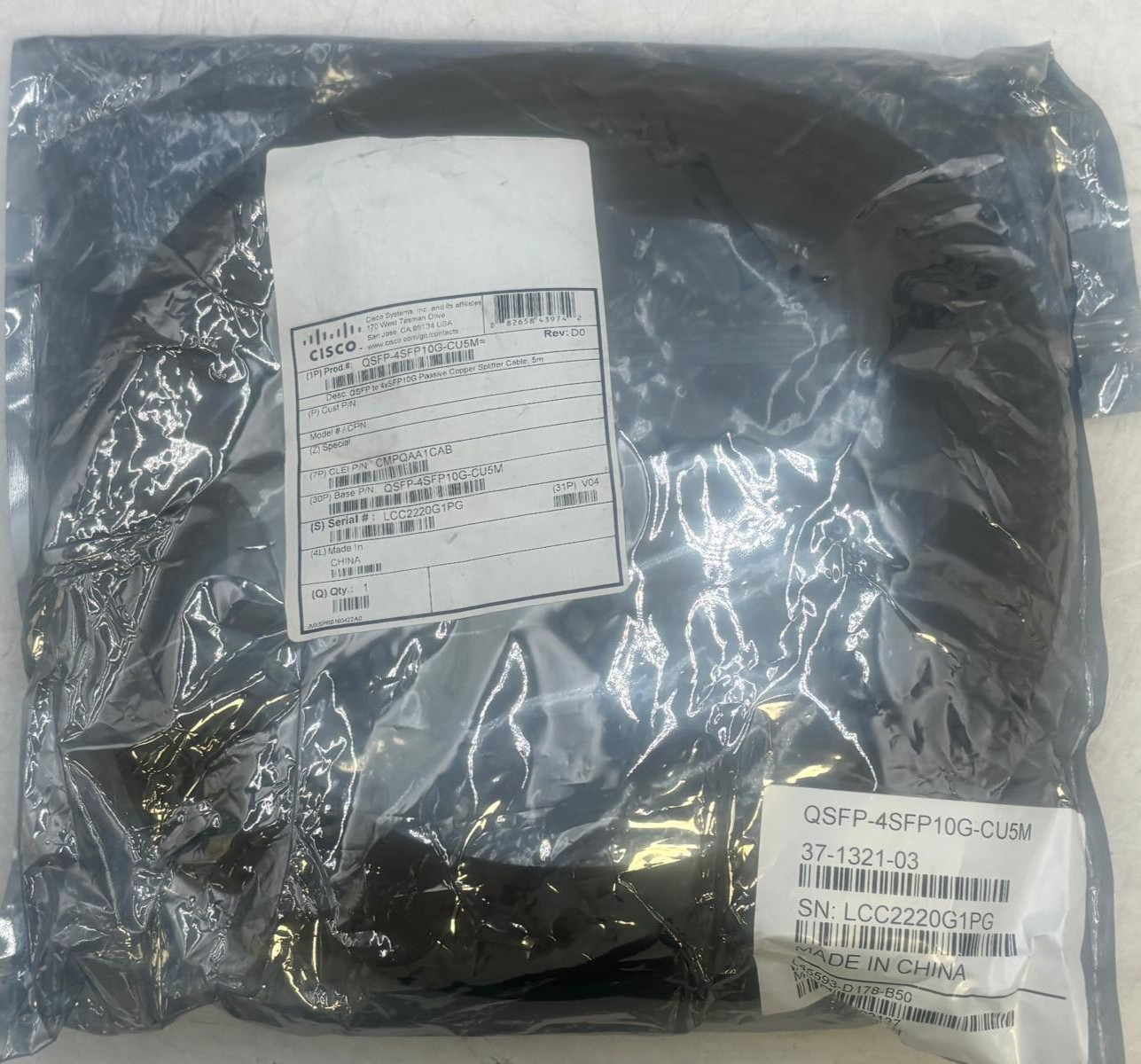 Cisco QSFP-4SFP10G-CU5M 4xSFP10G PASSIVE Copper Cable 37-1321-03 5M