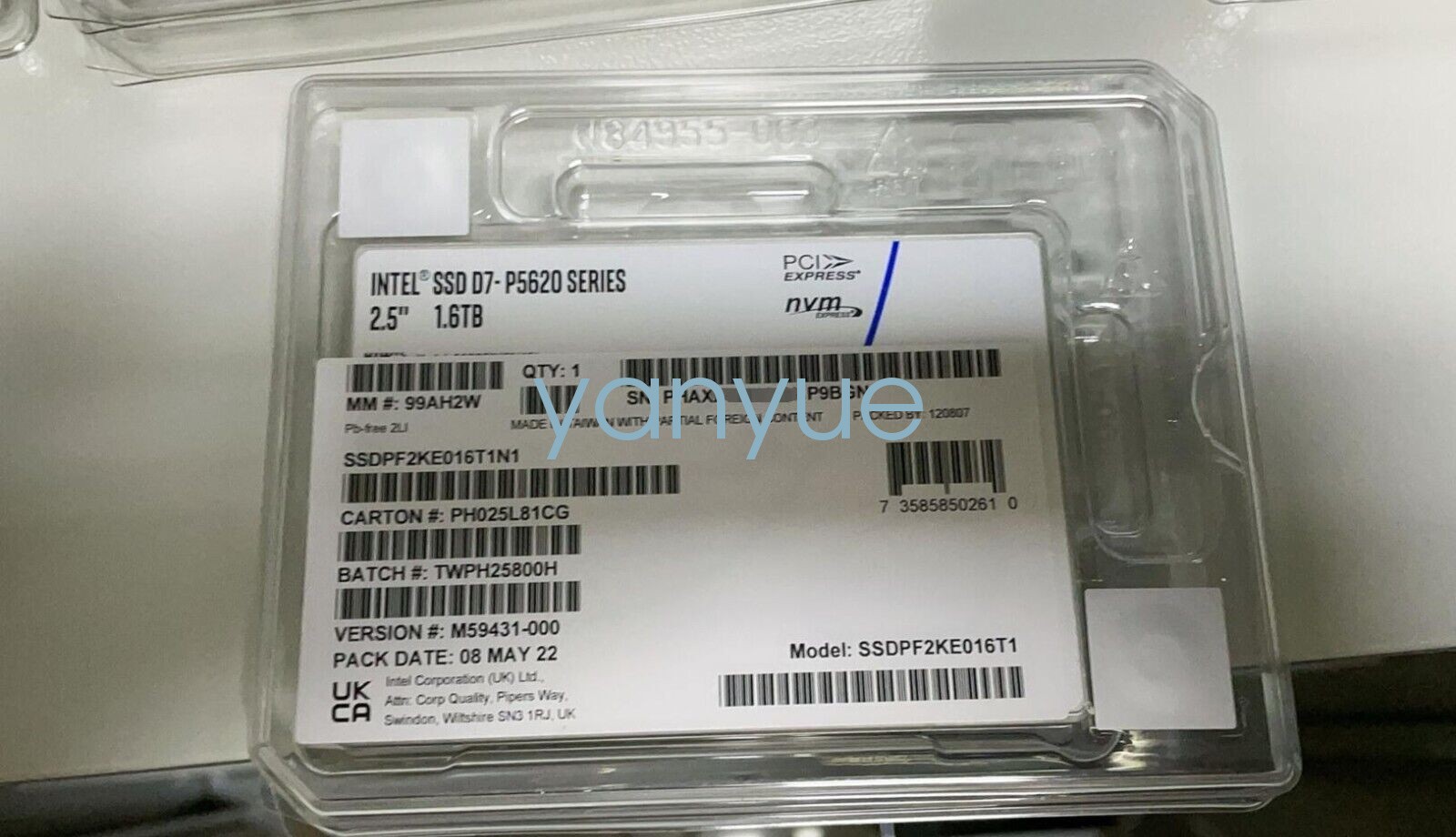 New Intel SSDPF2KE016T1N1 D7-P5620 1.6TB NVMe PCIe 4.0X4 3D TLC U.2 15mm SSD