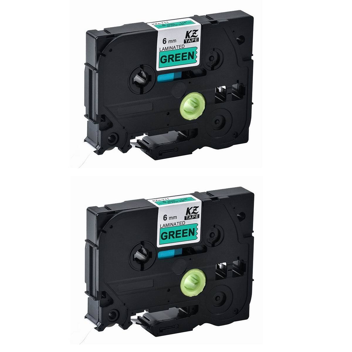 Compatible for Brother P-touch TZe-711  TZ711 Black on Green 6mm Laminated Label