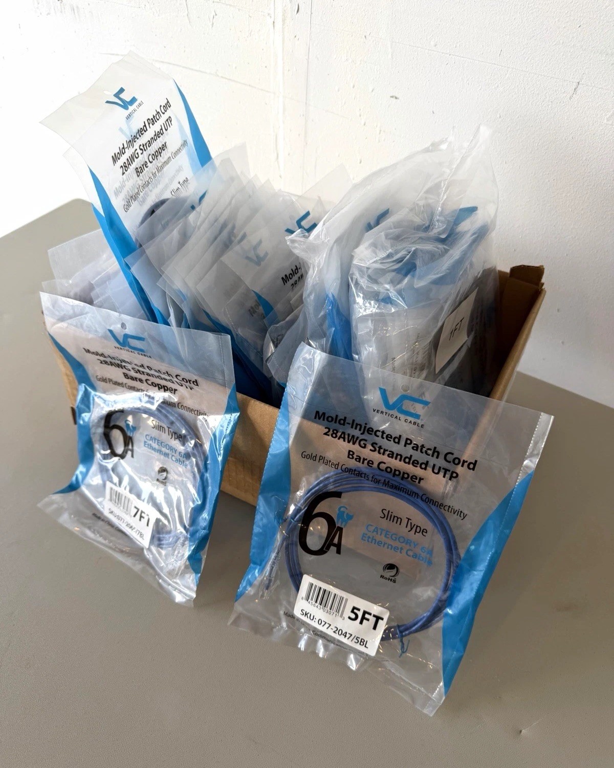 Vertical Cable Cat6A RJ45 to RJ45 Cable 1’-14’ HUGE LOT