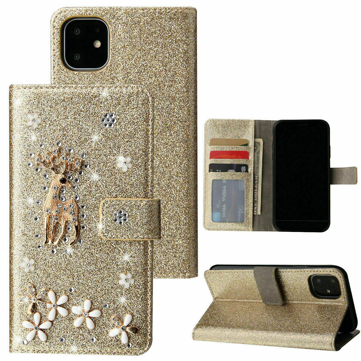 Flip Diamond Elk Deer Card Wallet Cover Case For S26 S25 S24 S23 S22 S20 S10 S21