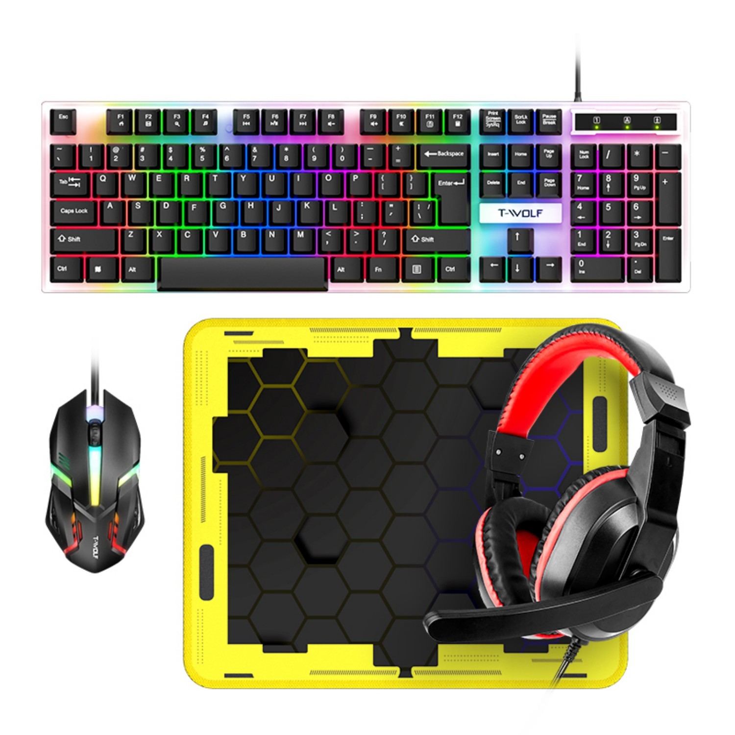 4 In 1 Gaming LED Keyboard Mouse Headset and Mousepad Set for Xbox PS4 PC Laptop