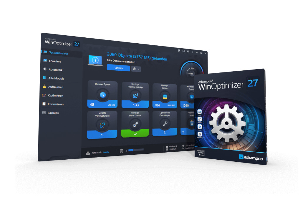 Ashampoo WinOptimizer 27 - Fast. Clean. & Safe. - Lifetime License for 3 PCs