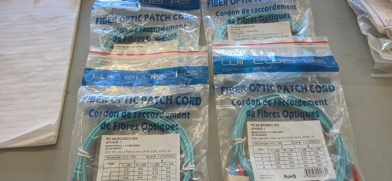Wirewerks PC-4A-SCCSCC-002 Fiber Patch Cable FOPC MM OM3, 2 FIBER ZIP 3mm SC/PC