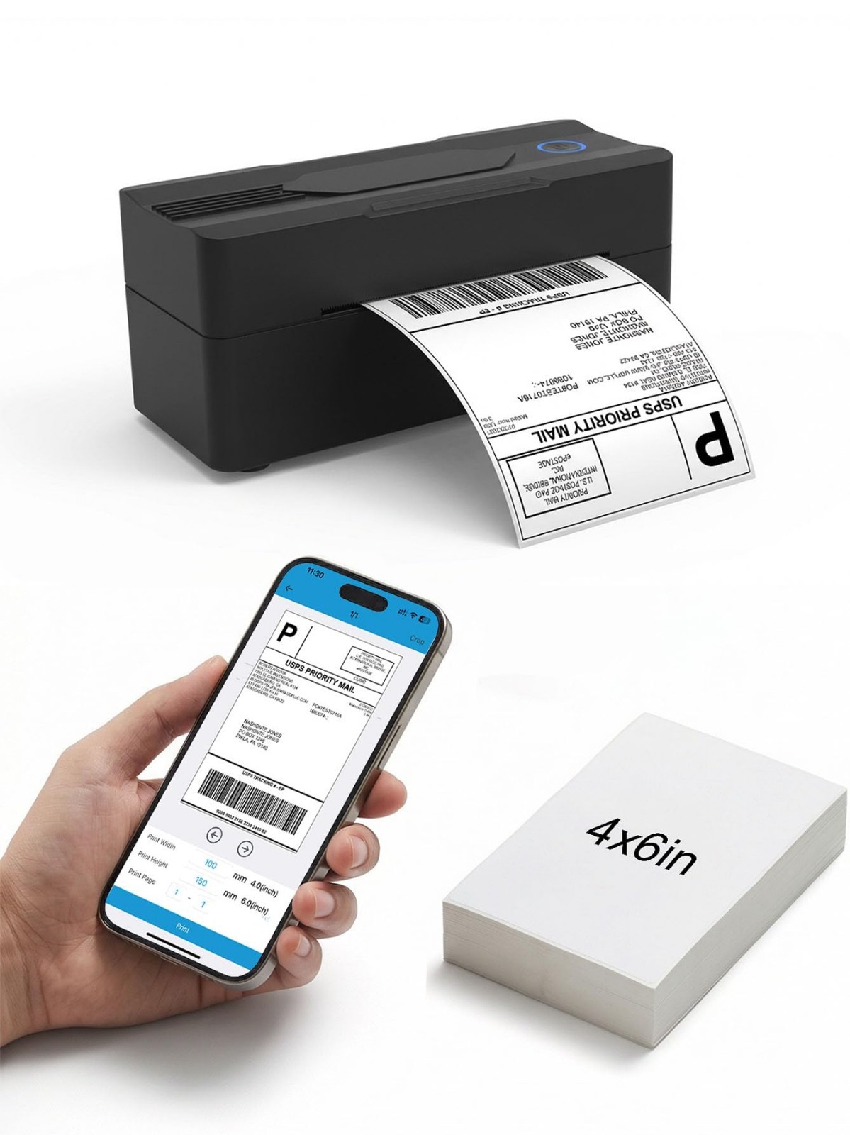 Wireless Bluetooth 4x6 Thermal Shipping Label Printer - Compact & Fast Printing