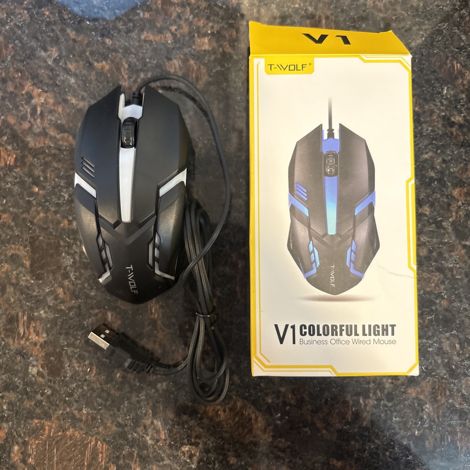 T-WOLF V1 Wired Gaming Mouse 3 Button 7 Colorful Backlight 1200 DPI Office Mouse