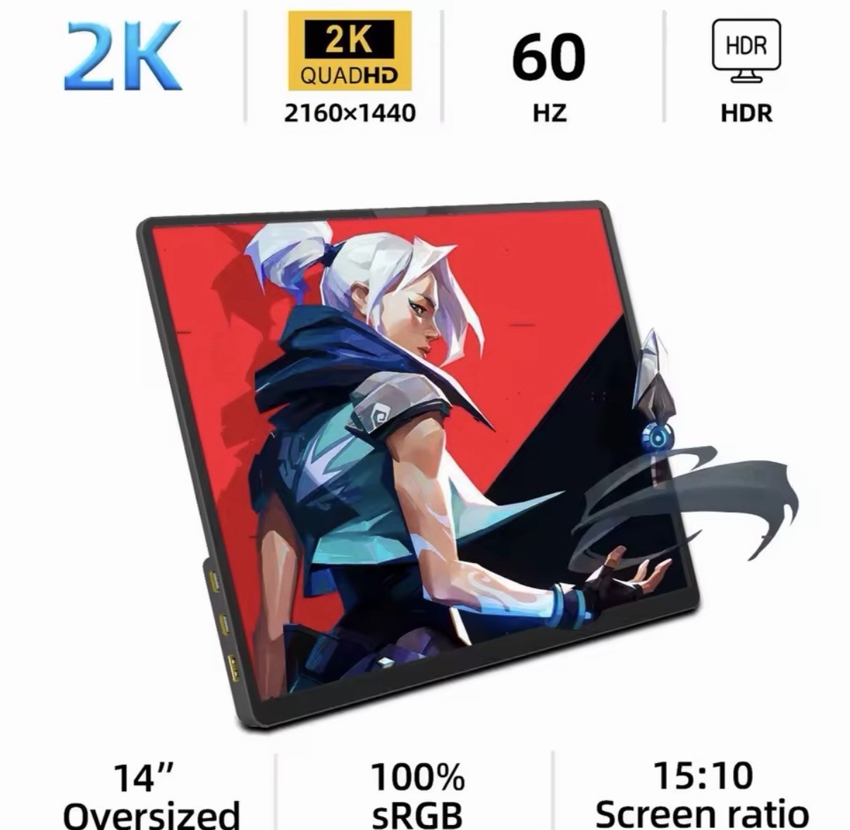 ZSUS 2160*1440  14-inch 2K Portable Monitor 60HZ For Laptop XBox PS4 / 5 Switch