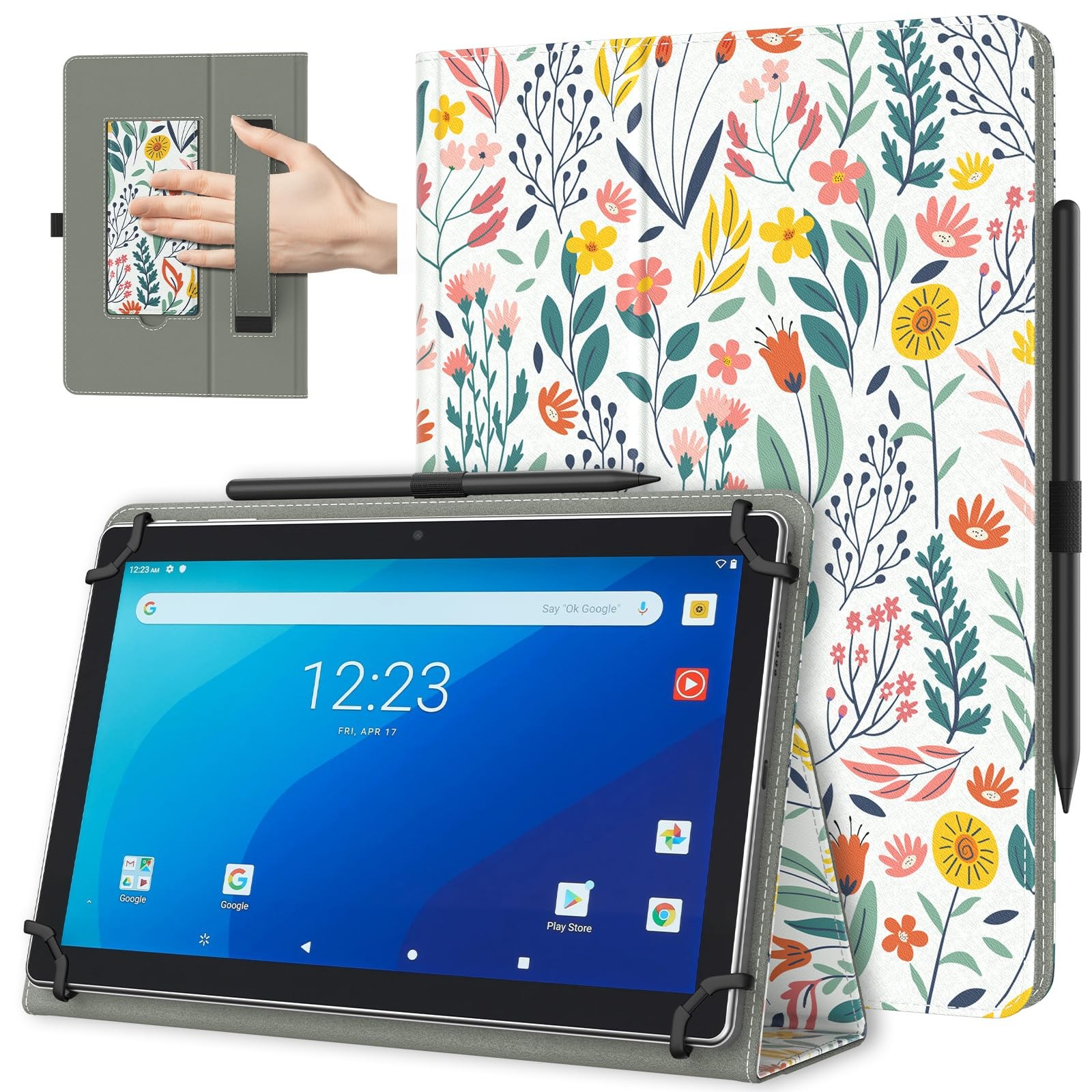 TiMOVO Universal Case for 10.1 Inch Android Tablet, Flowers