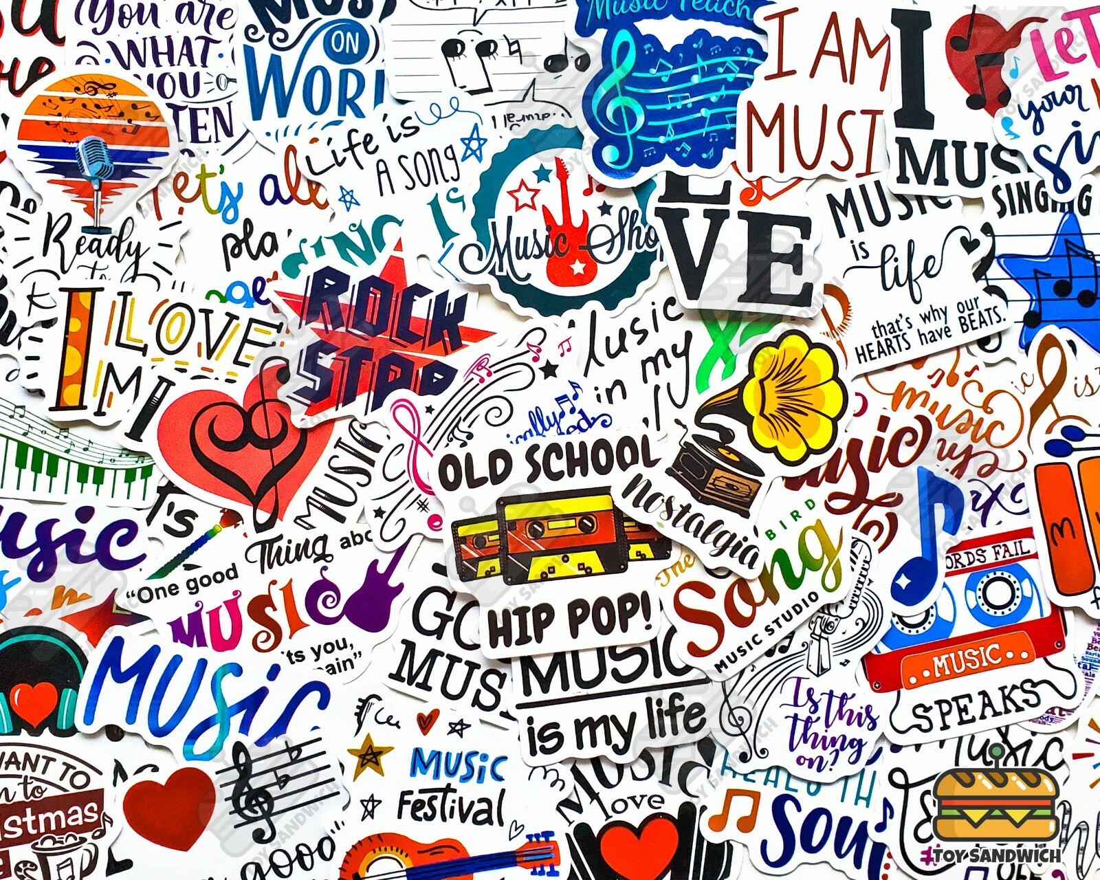 50 pcs "I Love Music" Sticker Pack Cassette Metal Rock Rockstar Music Life Gifts