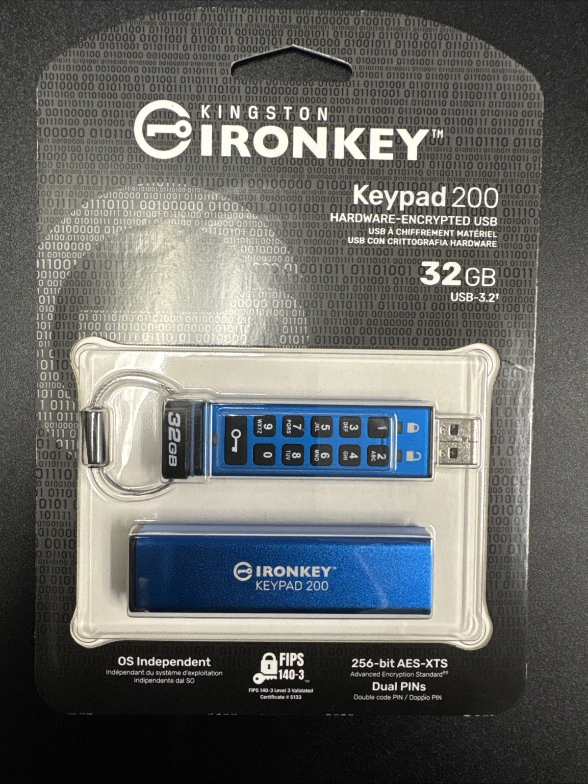 Kingston IronKey 200 Keypad USB Flash Drive 32GB IKKP200/32GB 256-Bit Fips 140-3