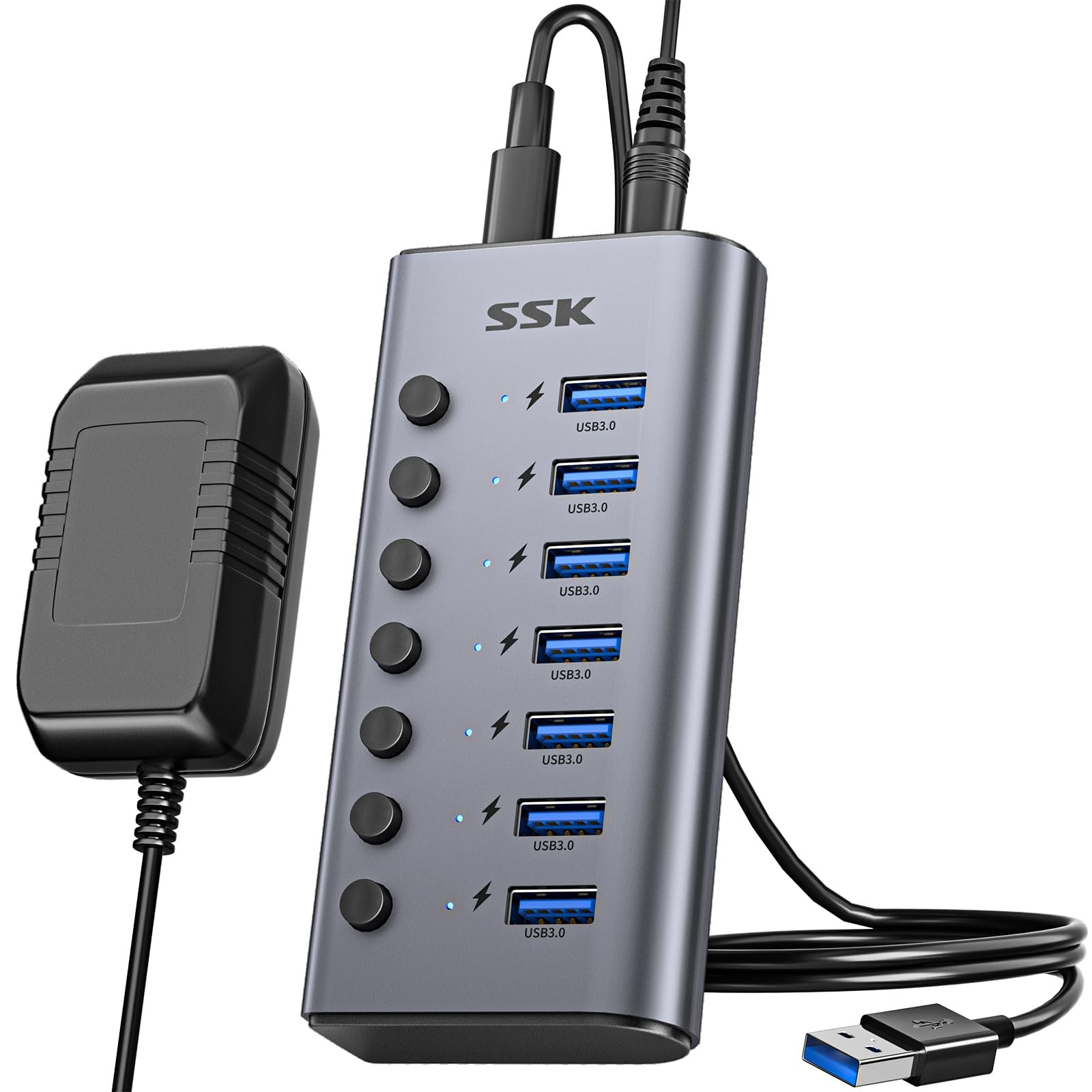 7-Port Powered USB 3.0 Hub,USB 3.0 Splitter USB Charging Hub
