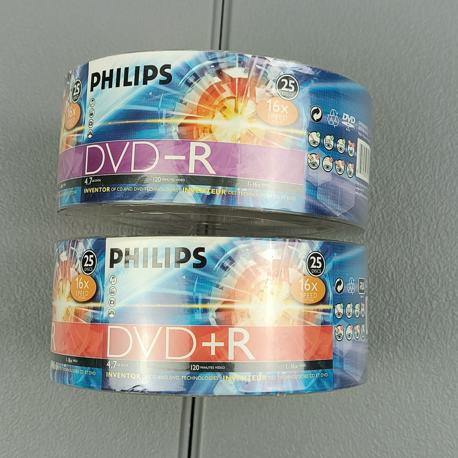 PHILIPS Blank 16X DVD Disc Lot 25x DVD-R & 25x DVD+R New Sealed Package Wear