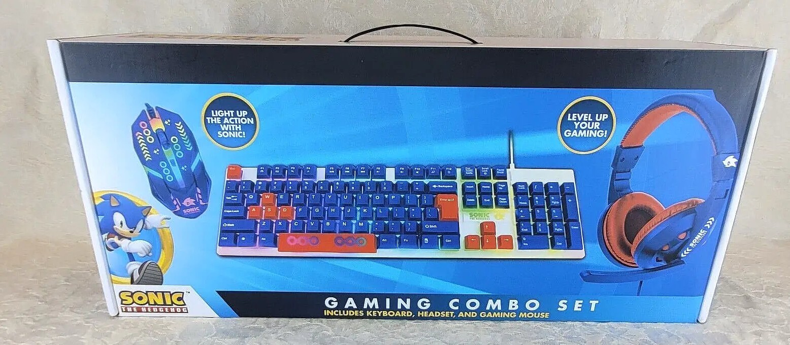 Sonic Hedgehog Keyboard Headset Mouse Gaming Blue Red Microphone New Open Box