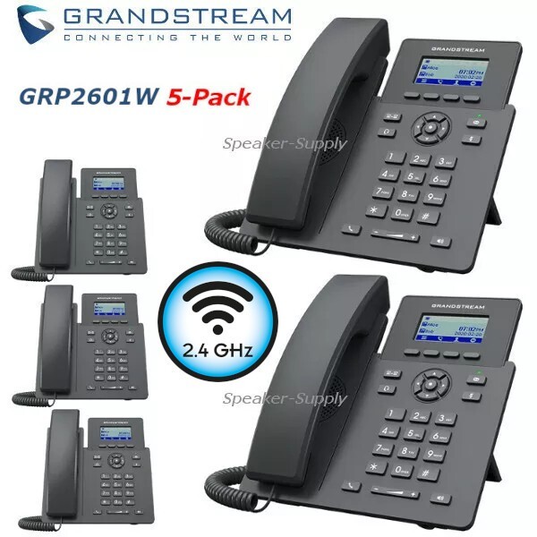 5 Grandstream GRP2601W 2-Line 2 SIP Office Phone 2.4GHz WiFi Bundle Lot