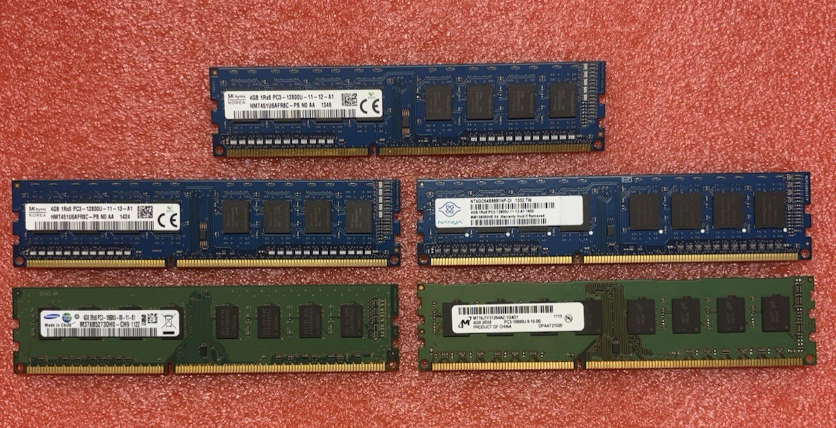 Memory Lot 5 Sticks 4gb DDR3 DIMM Total 20gb Samsung Micron Nanya SK Hynix