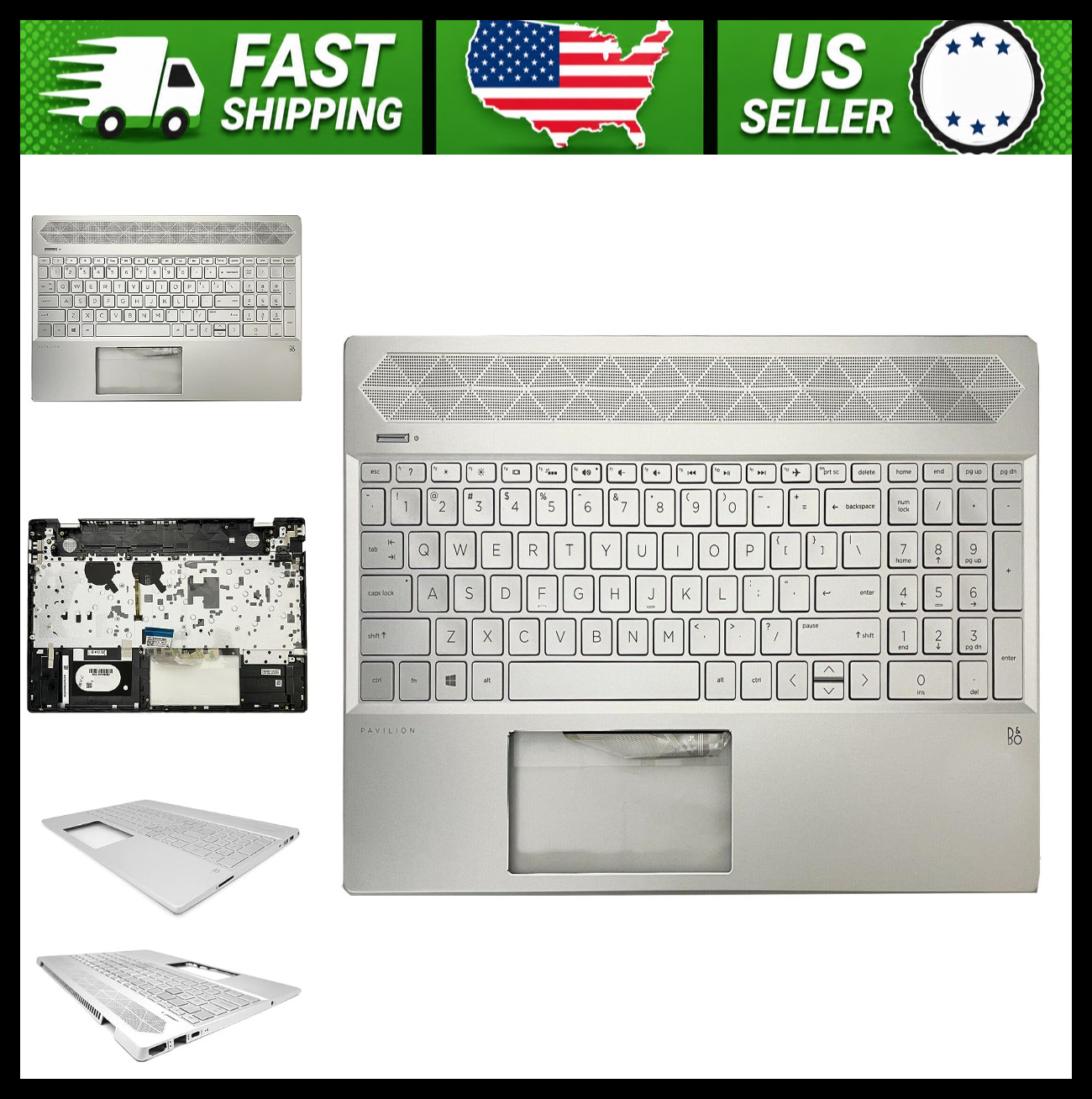 HP Pavilion 15-CS Laptop Upper Case Palmrest Backlit Keyboard Silver