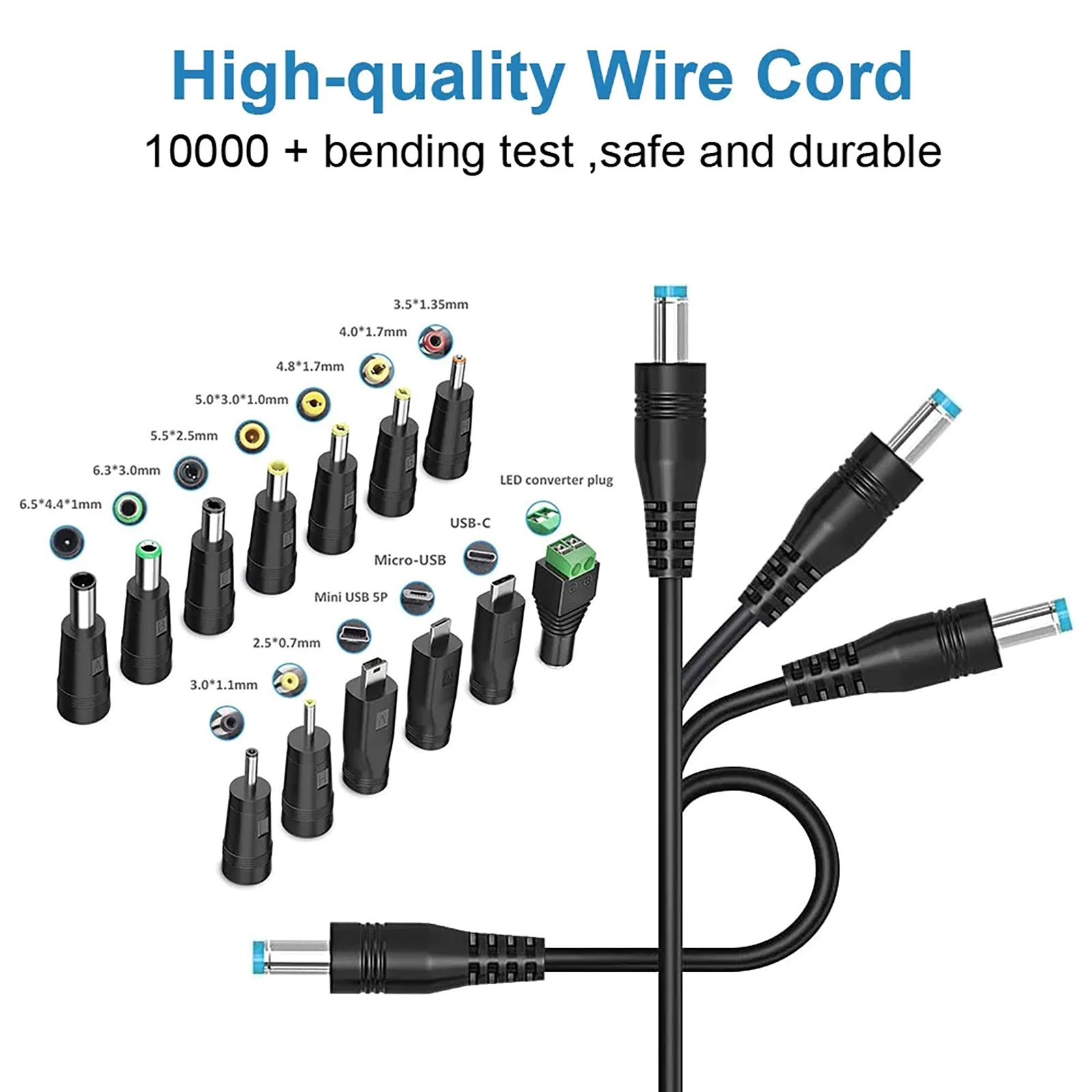1.5M USB to DC 5.5x2 .1 DC Power Charging Cable with 13pcs DC Adapter Plug
