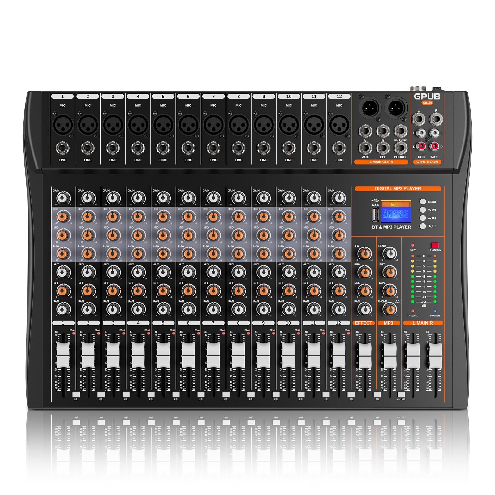GPUB GP120 12 Channel Audio Mixer, USB Interface (12-Channel)