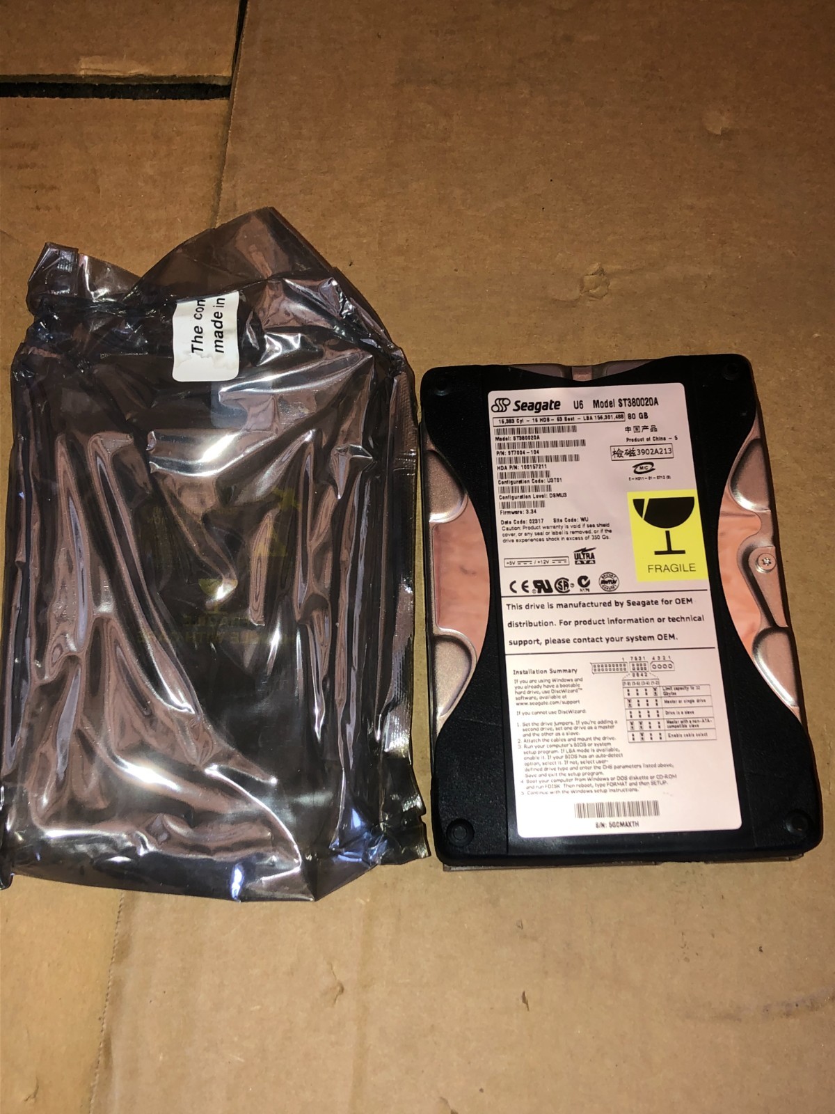 SEAGATE U6 MODEL ST380020A 80GB HARD DRIVE