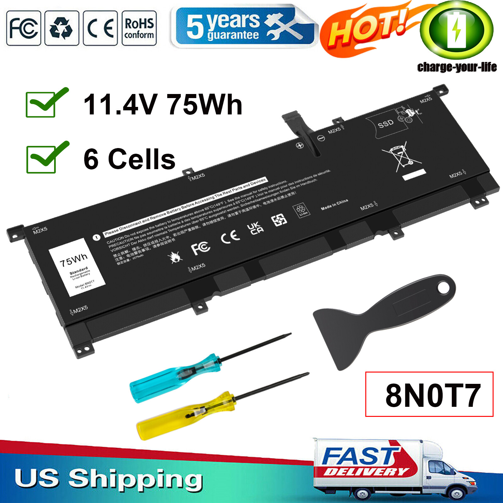 0TMFYT 8N0T7 V5MHM Battery For Dell XPS 15 9575 P73F Precision 5530 2-in-1 New