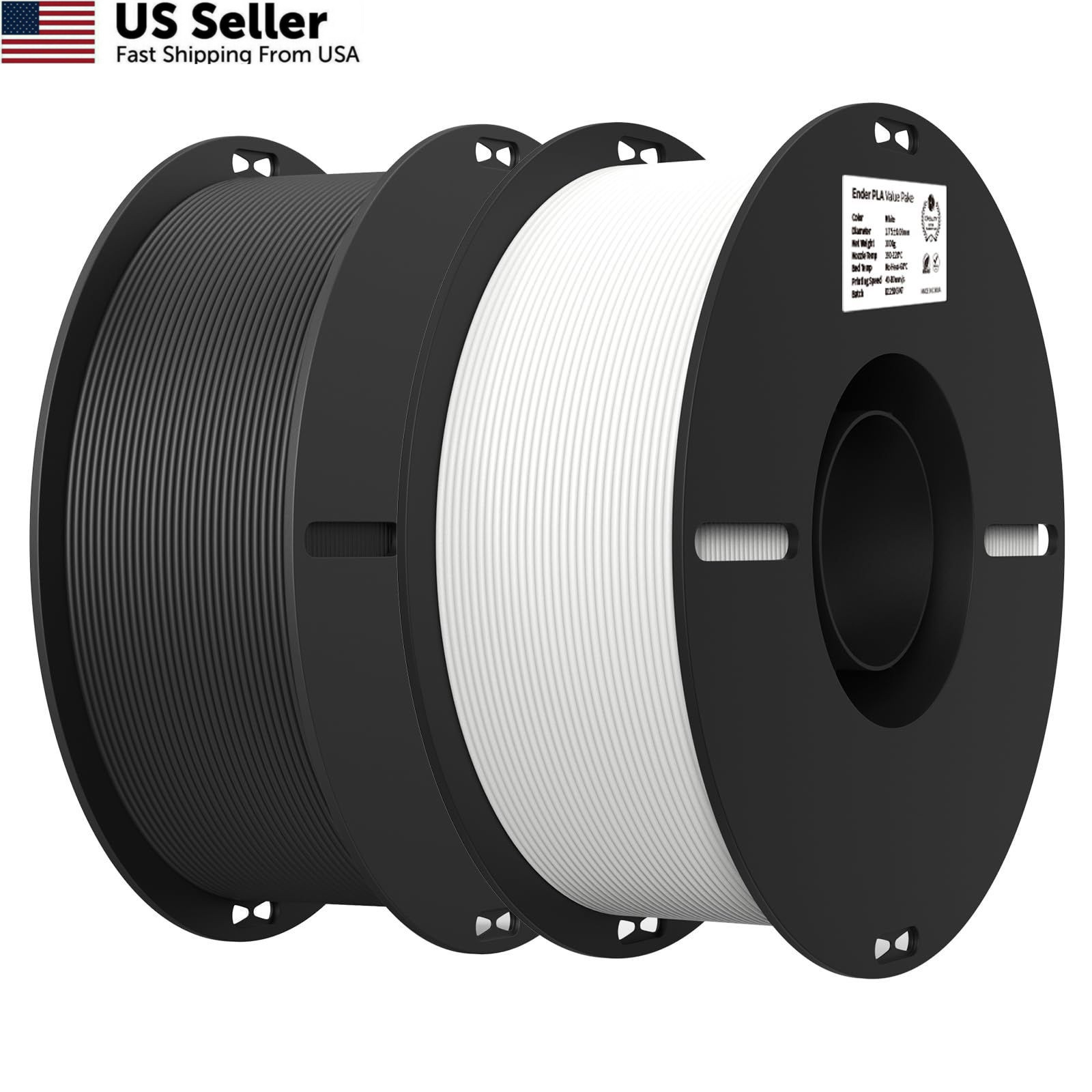 Creality PLA 3D Printer Filament Black White 2 Pack 2KG Total Fast Ship USA
