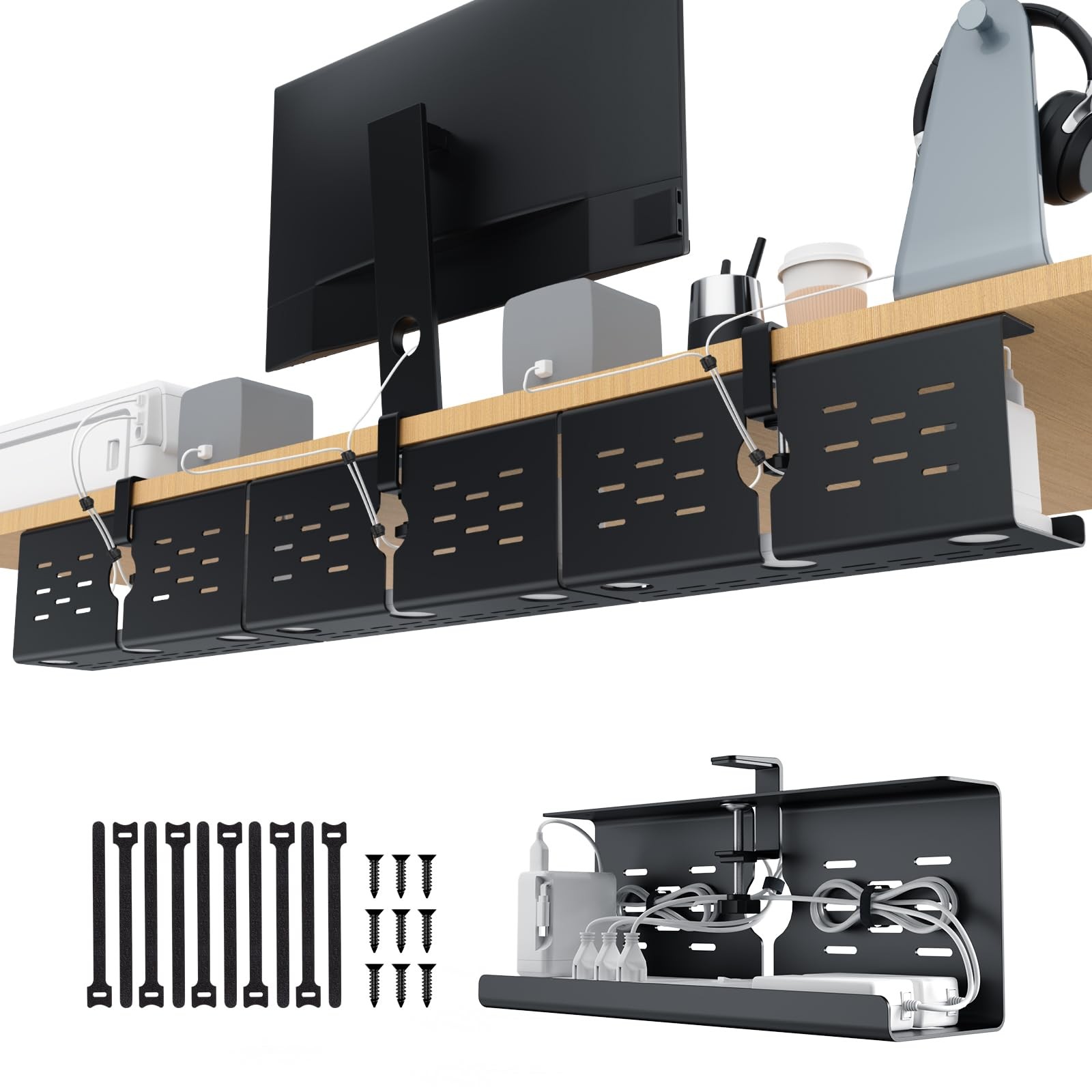 KEEGH 16 in Under Desk Cable Management Tray, Capacity Cable Tary, 3 Pack | N...