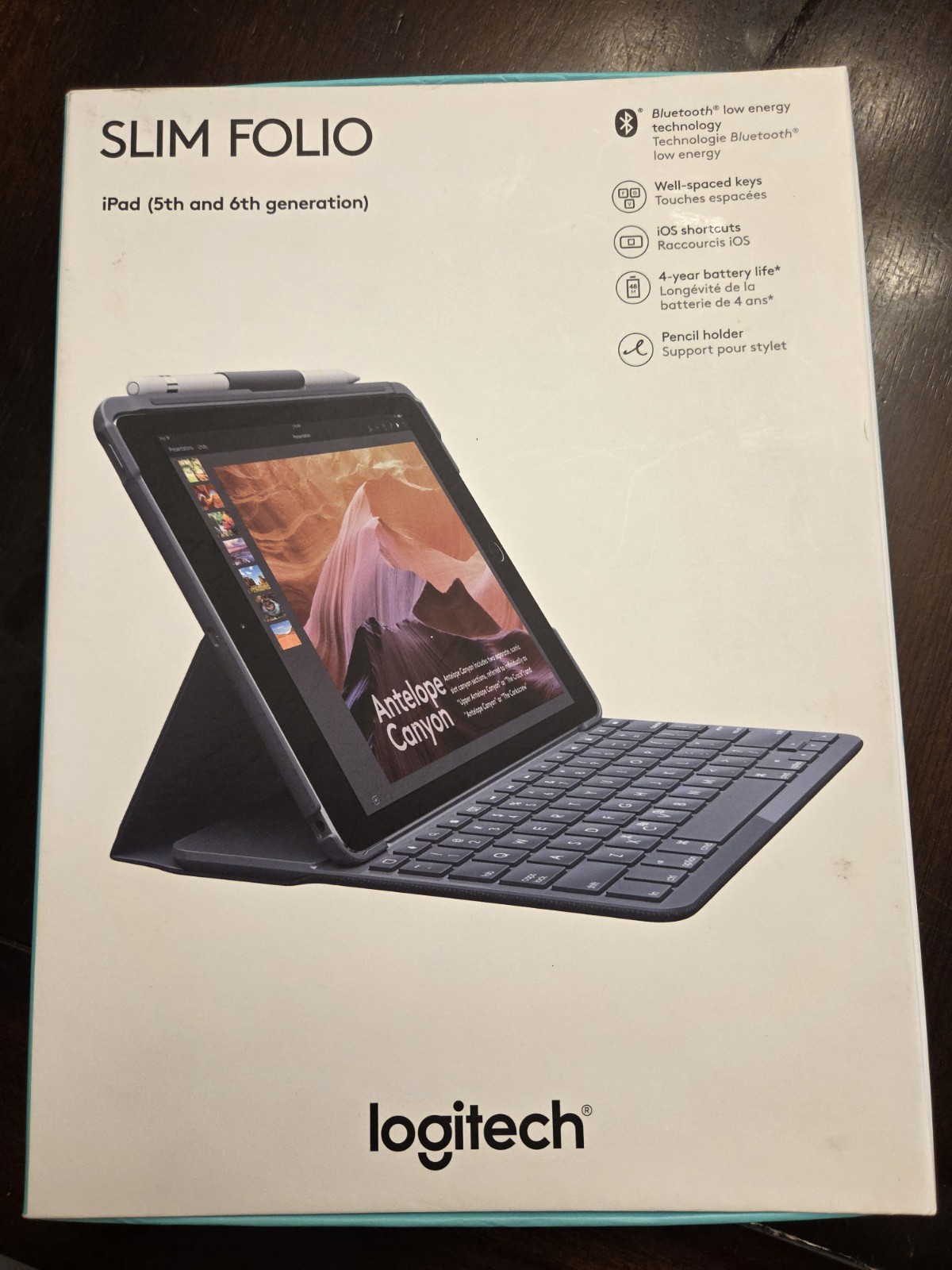 Logitech Slim Folio Bluetooth Keyboard Case Pencil Holder iPad 5/6 9.7" Black