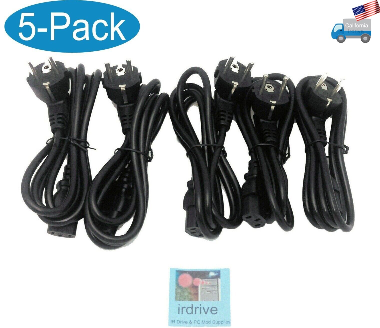 5-pack: NEW Awin 5ft AC EU Type F Schuko CEE to IEC C13 PC European Power Cord