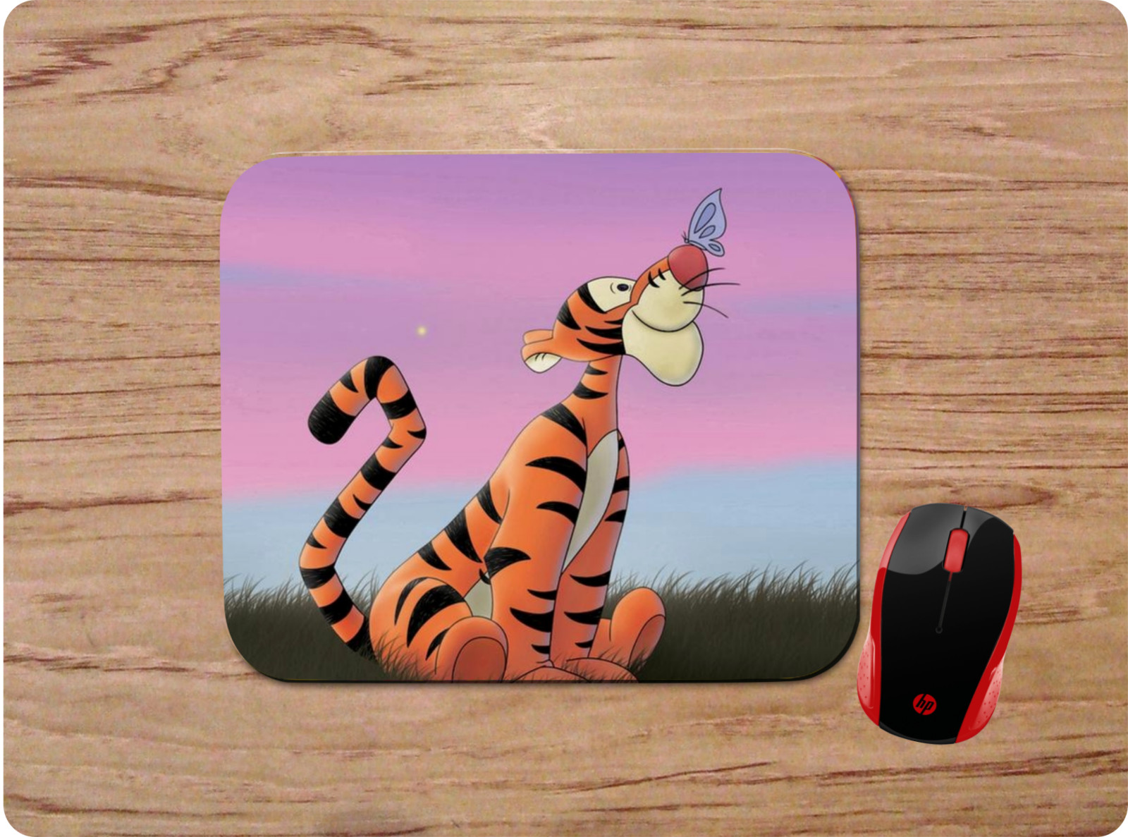 TIGGER w/ BUTTERFLY SUNSET PRETTY CUSTOM DESK MAT MOUSEPAD HOME SCHOOL OFFICE