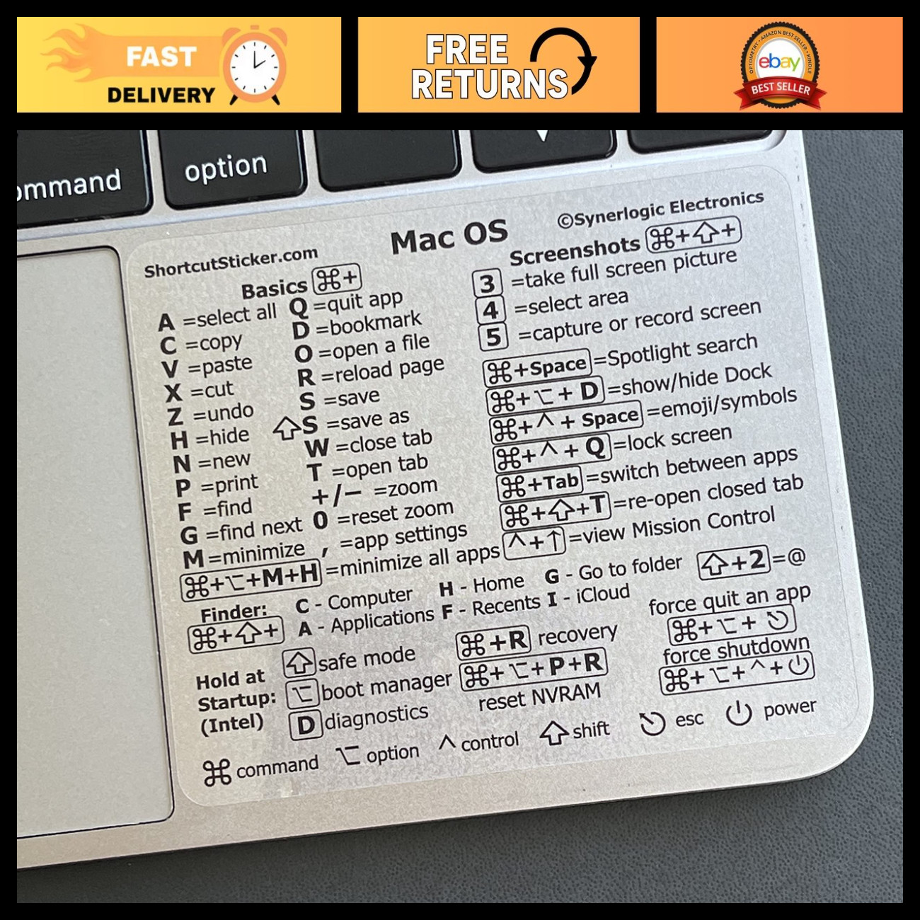 Mac OS Keyboard Shortcut Vinyl Stickers for MacBook Air/Pro/iMac/Mini - 100 Pack