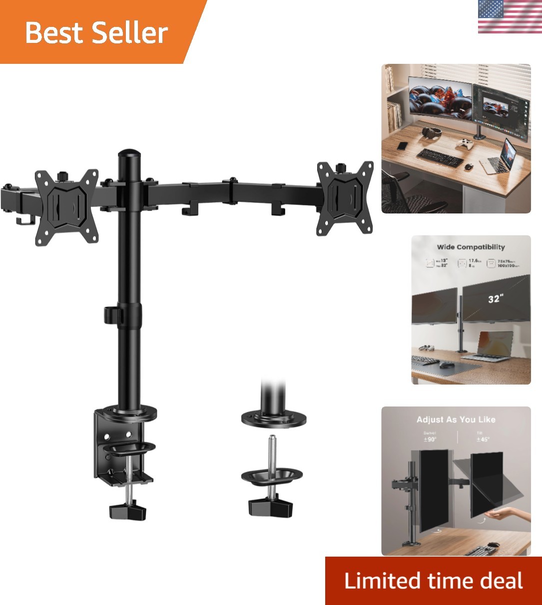 Dual Monitor Desk Mount - Versatile Adjustable Mount for 2 Screens