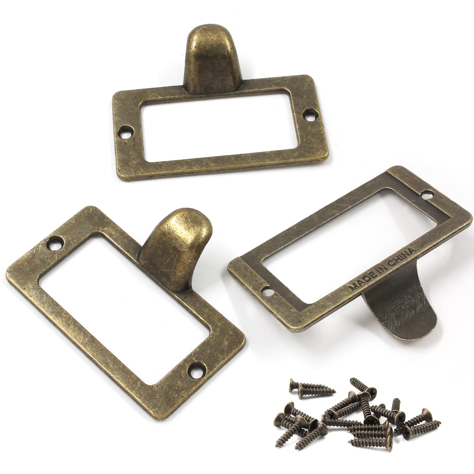 10x Vintage Label Tag Holder Pull Handle File Cabinet Pulls Card Catalog Holder