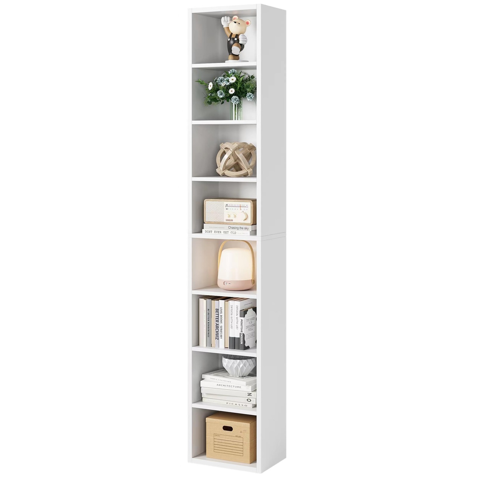 Bamjoy 71 Inches Tall Narrow Bookshelf, 8-Tier CD DVD Slim Media Tower Rack, ...
